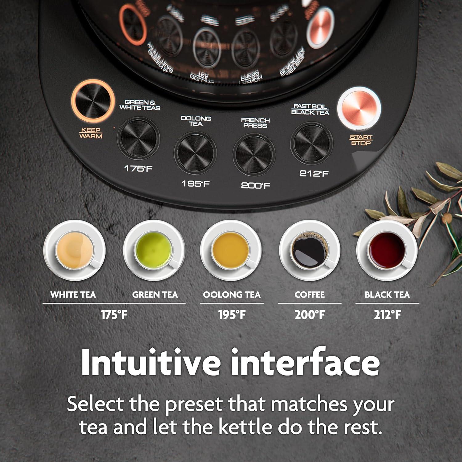 PENGFEI Viante Electric Kettle With Tea Infuser. Hot Tea Maker With Temperature Control And Automatic Shut Off. 1.5 Liter Capacity | Black Color