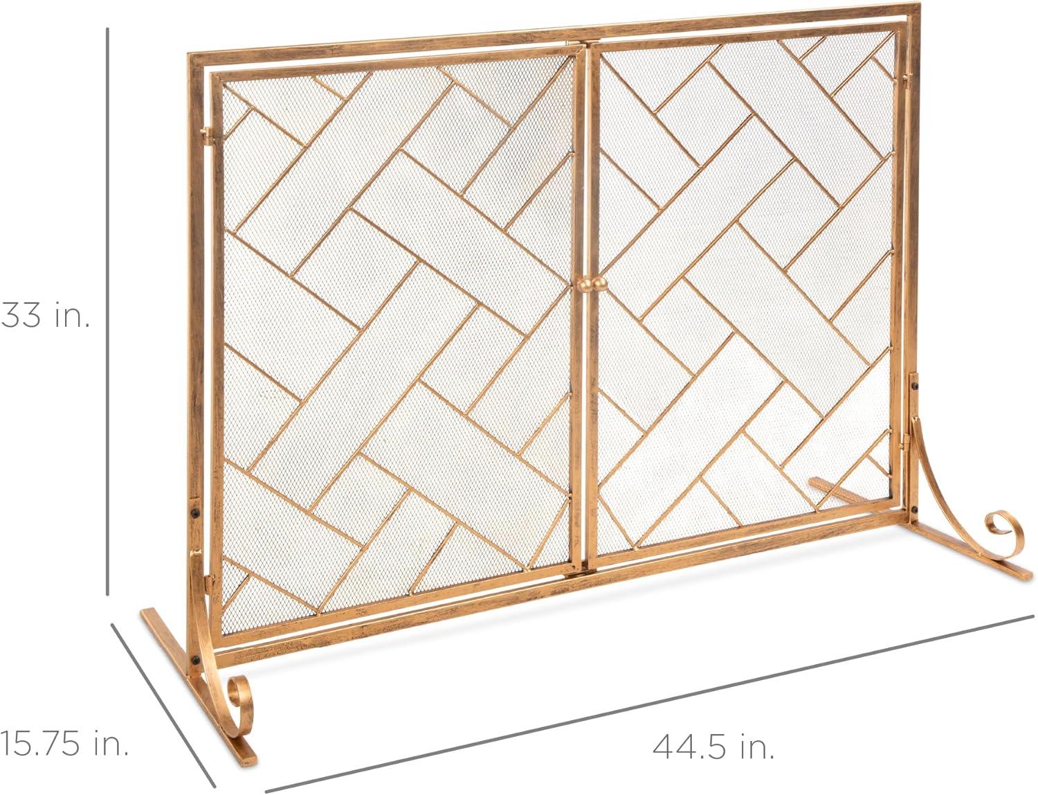 Best Choice Products 44x33in 2-Panel Handcrafted Wrought Iron Geometric Fireplace Screen w/ Magnetic Doors