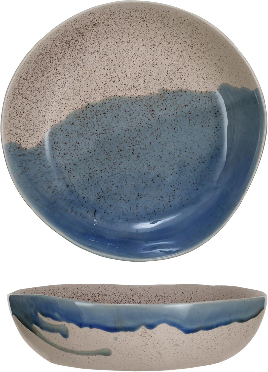 Blue and Cream Crackle Glaze Ceramic Serving Bowl