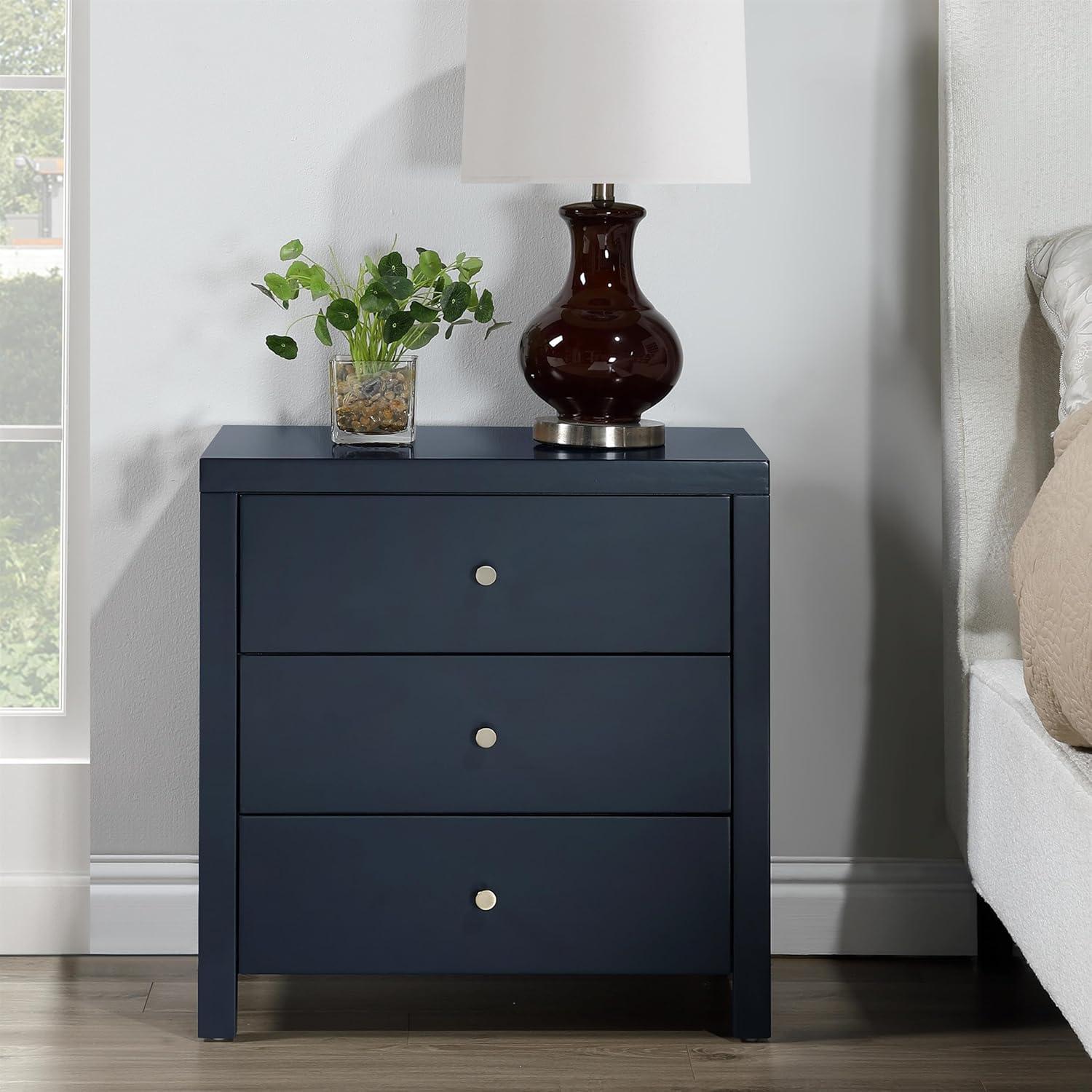 Nolan Midnight Blue 3-Drawer Wood Nightstand