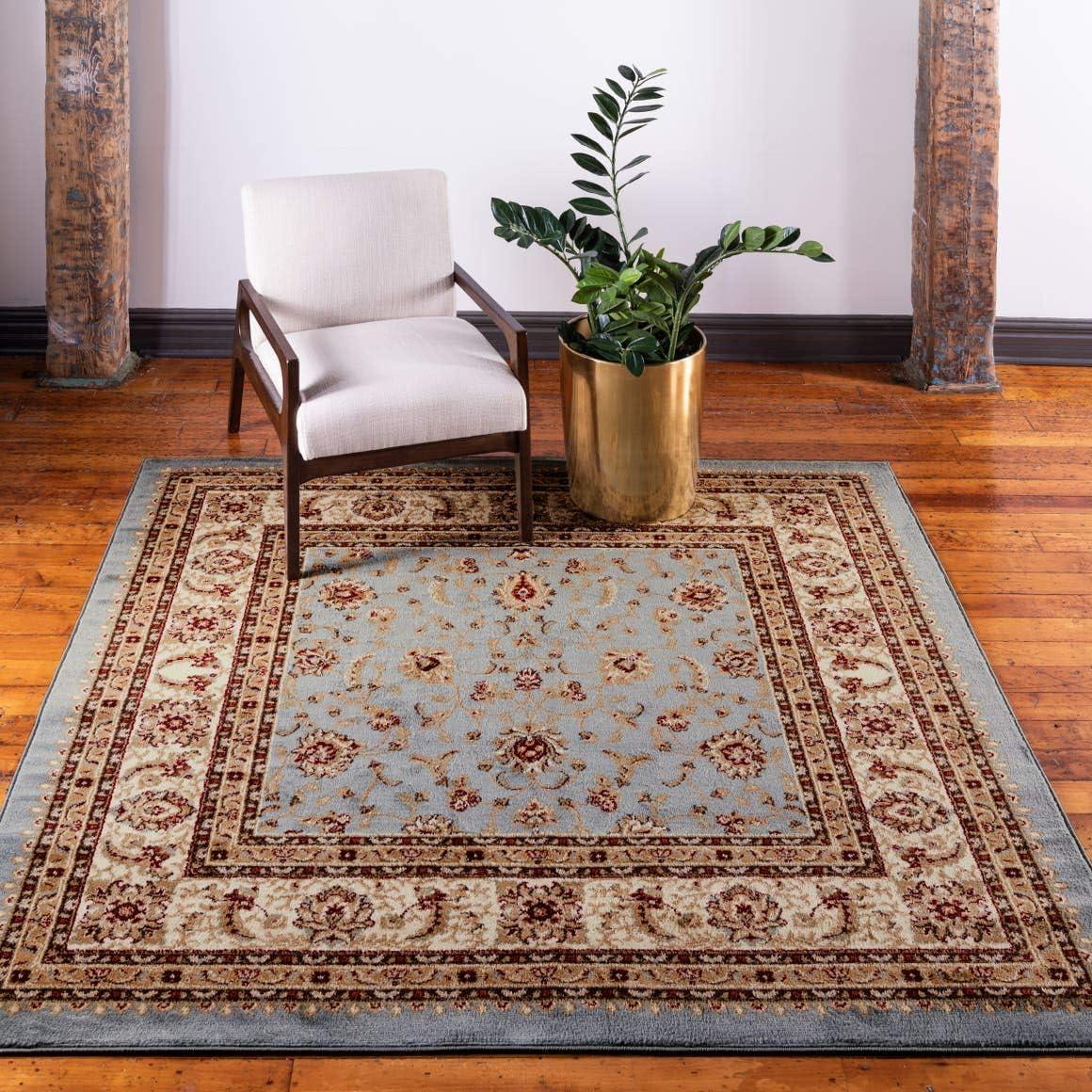 Light Blue Square Synthetic Stain-Resistant Area Rug