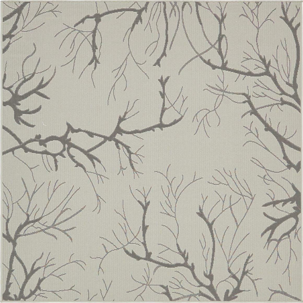 Unique Loom Branch Outdoor Botanical Rug , 6' 1" x 6' 1" ,Light Gray