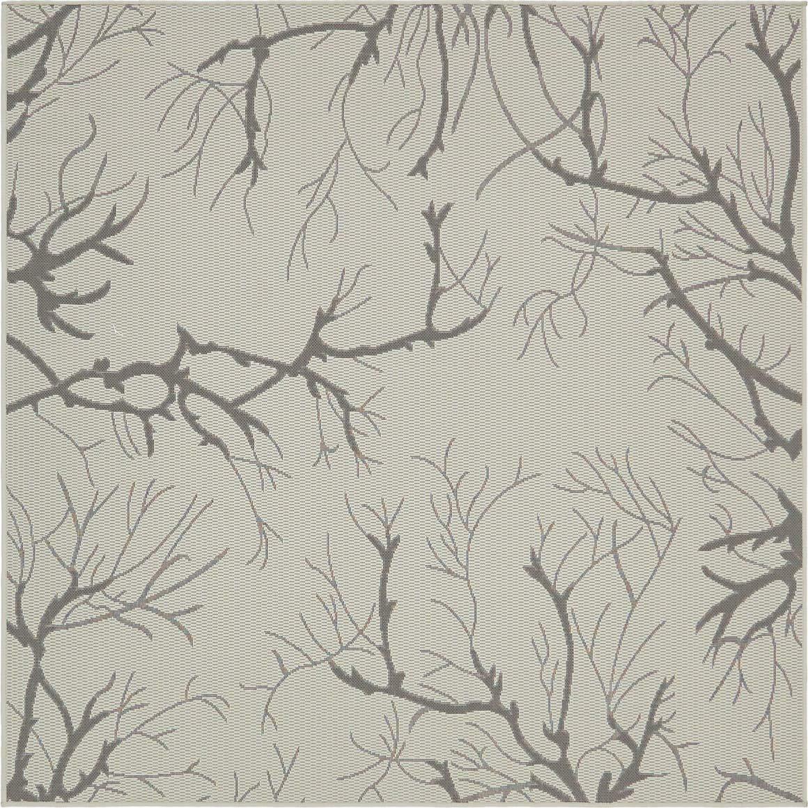 Unique Loom Branch Outdoor Botanical Rug , 6' 1" x 6' 1" ,Light Gray