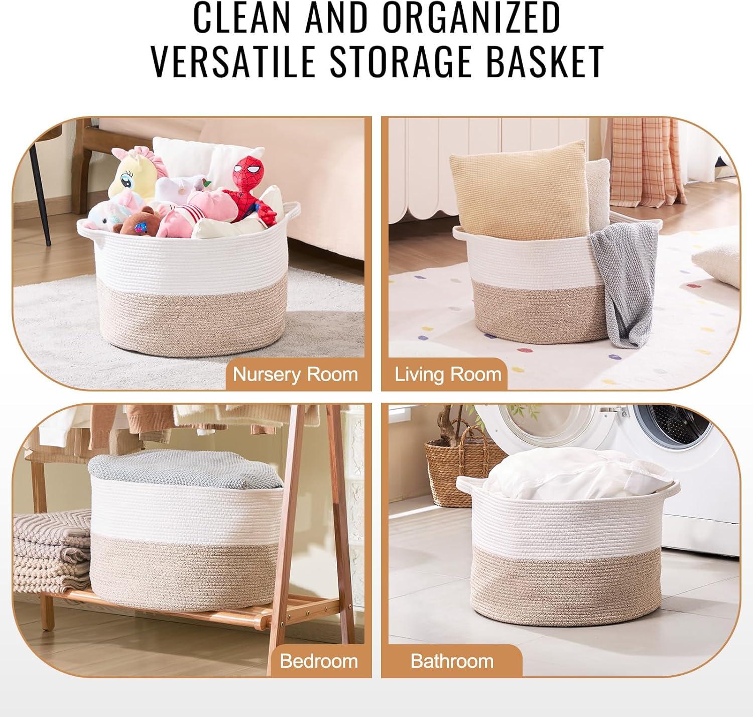 VEVOR Cotton Rope Storage Basket 67L Woven Blanket Basket 20 x 20 x 13 in