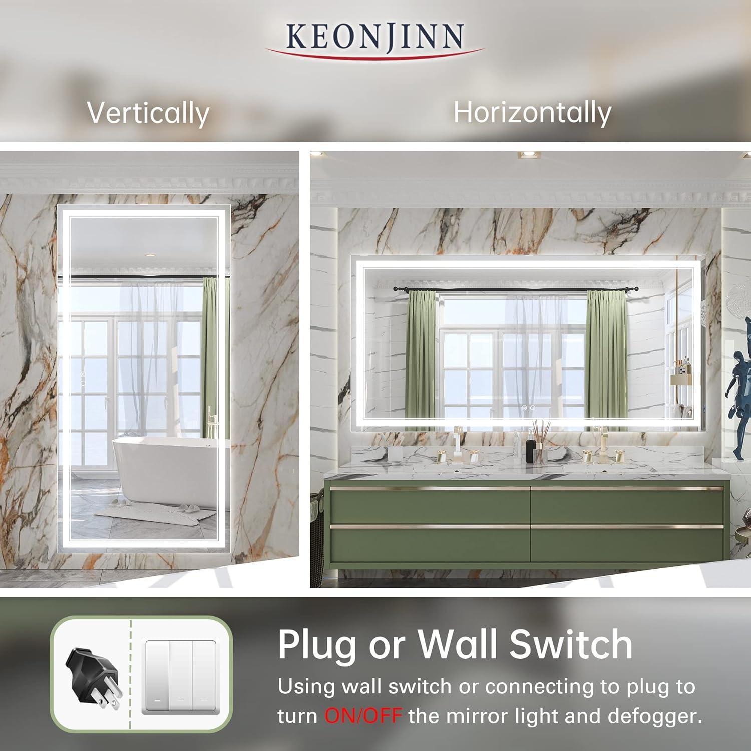 Keonjinn 84 x 32 Inch LED Bathroom Mirror with Lights 3 Color Temperature Frontlit Oversized Vanity Mirror Wall Mounted Anti-Fog, UL Listed LED Driver, Tempered Glass Dimmable Lighted Bathroom Mirror