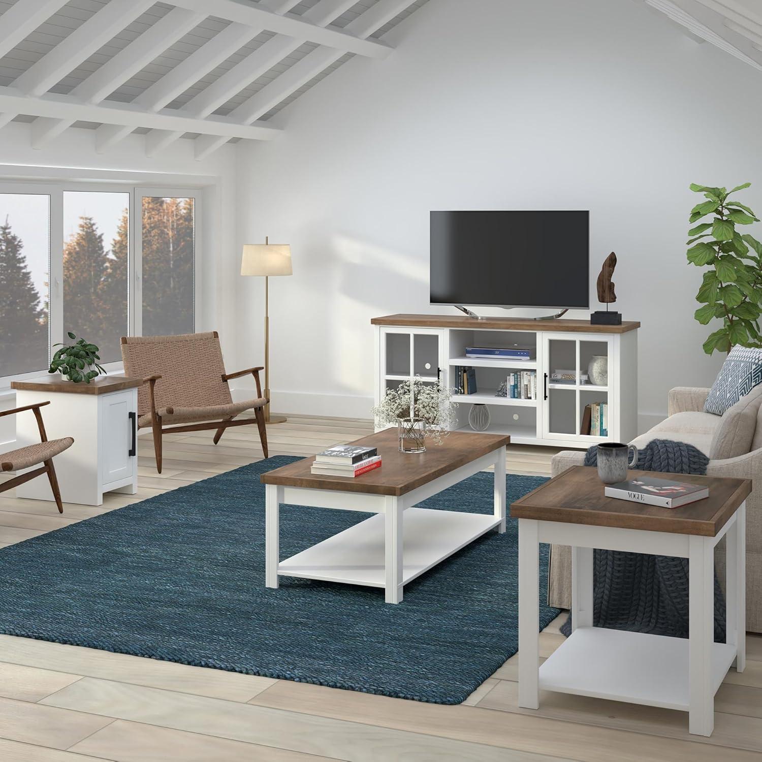 Hampton 97" White Wood Fireplace TV Stand with Cabinets