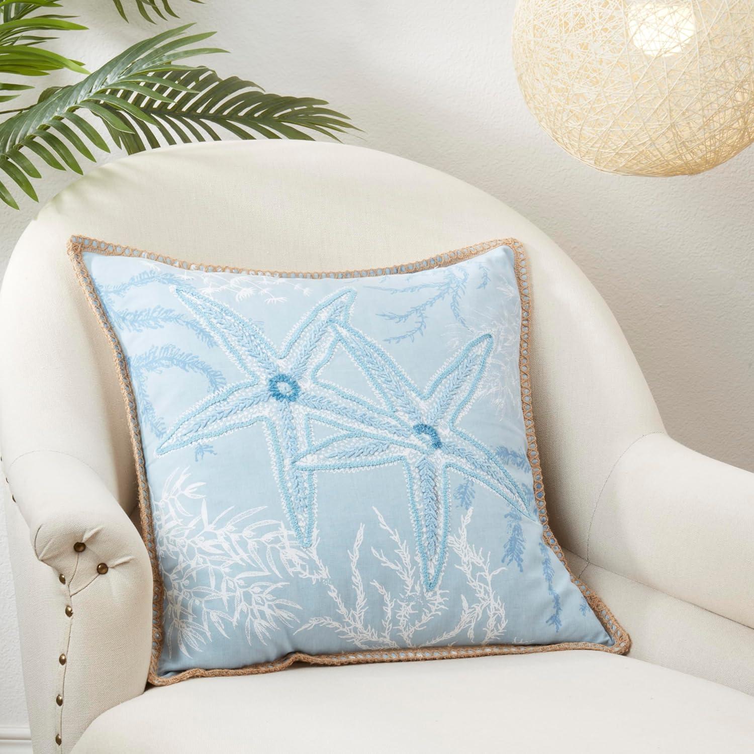 Saro Lifestyle Sandy Shoreline Starfish Throw Pillow Cover, Blue, 20"x20"