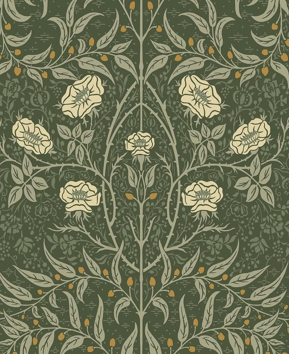 NextWall Stenciled Floral Peel and Stick Wallpaper Green: Vintage Botanical Vinyl, Self-Adhesive, Repositionable, 30.75 Sq Ft Coverage