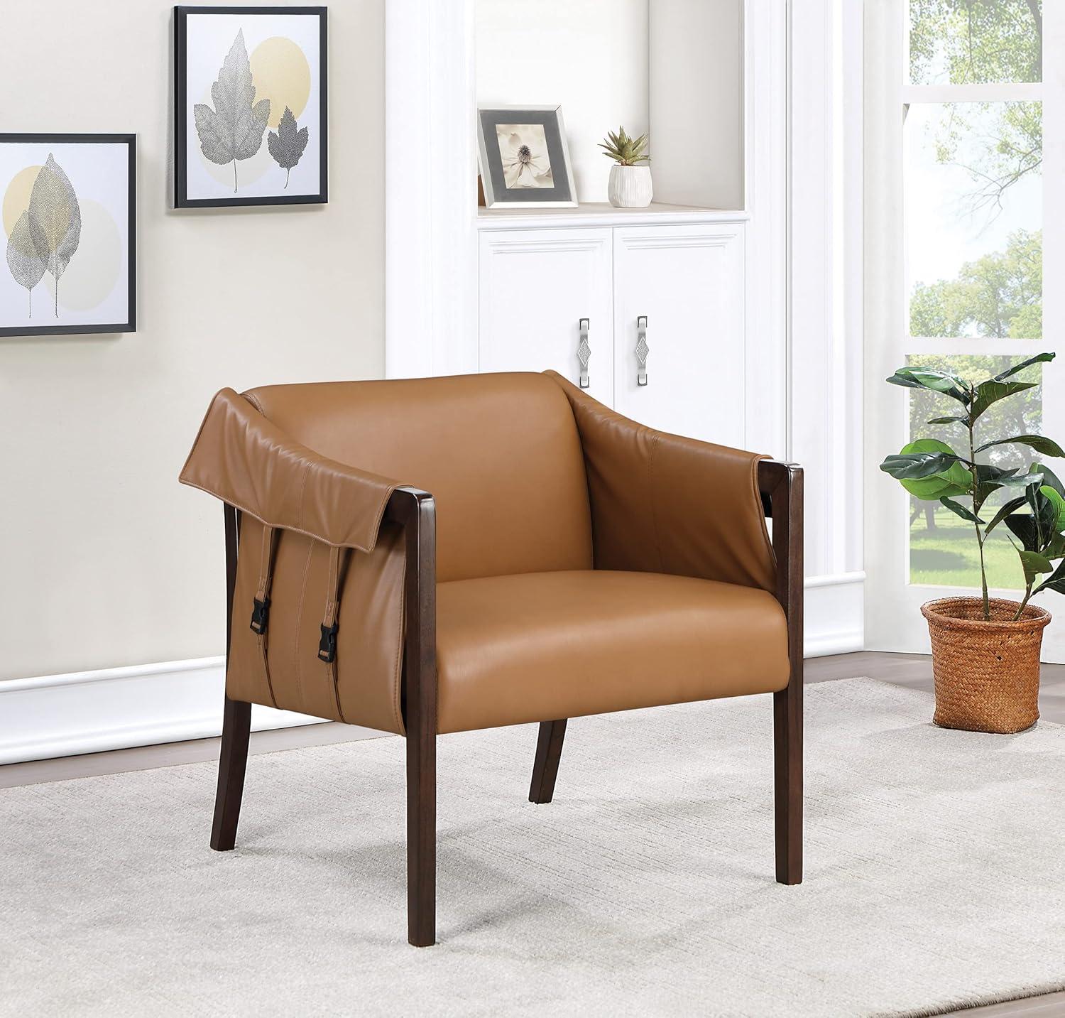 Parkfield Accent Chair in Camel Brown Faux Leather with Walnut Frame