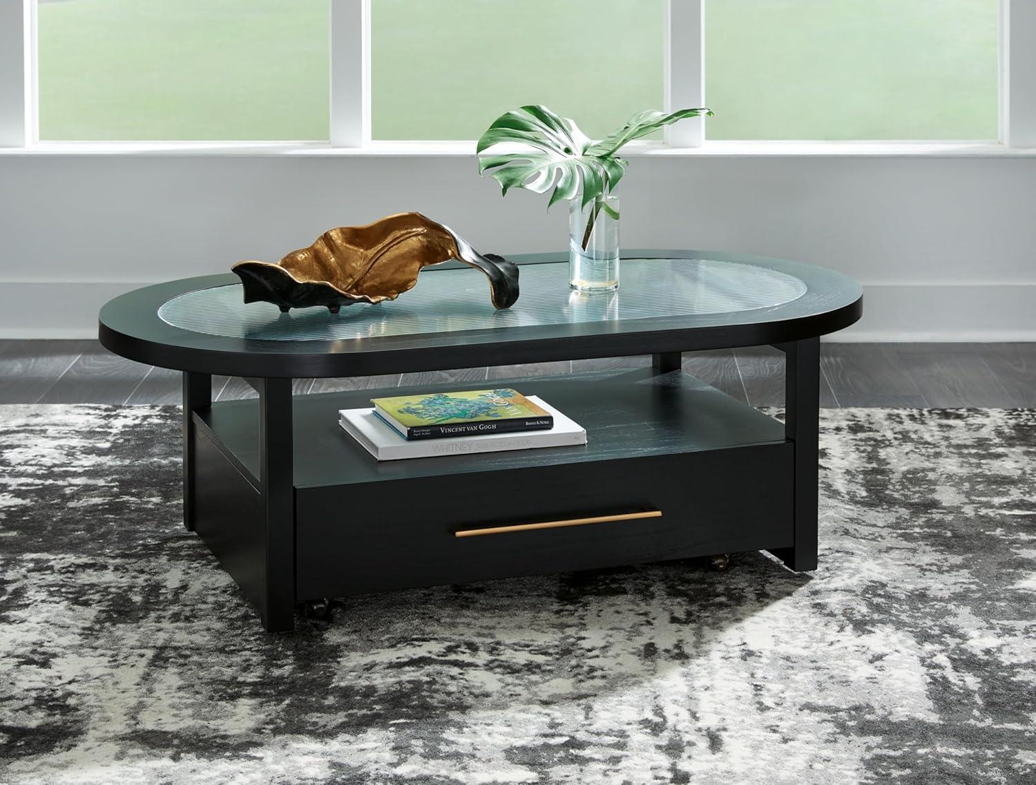 Signature Design by Ashley Winbardi Coffee Glass Tabletop Table, Black