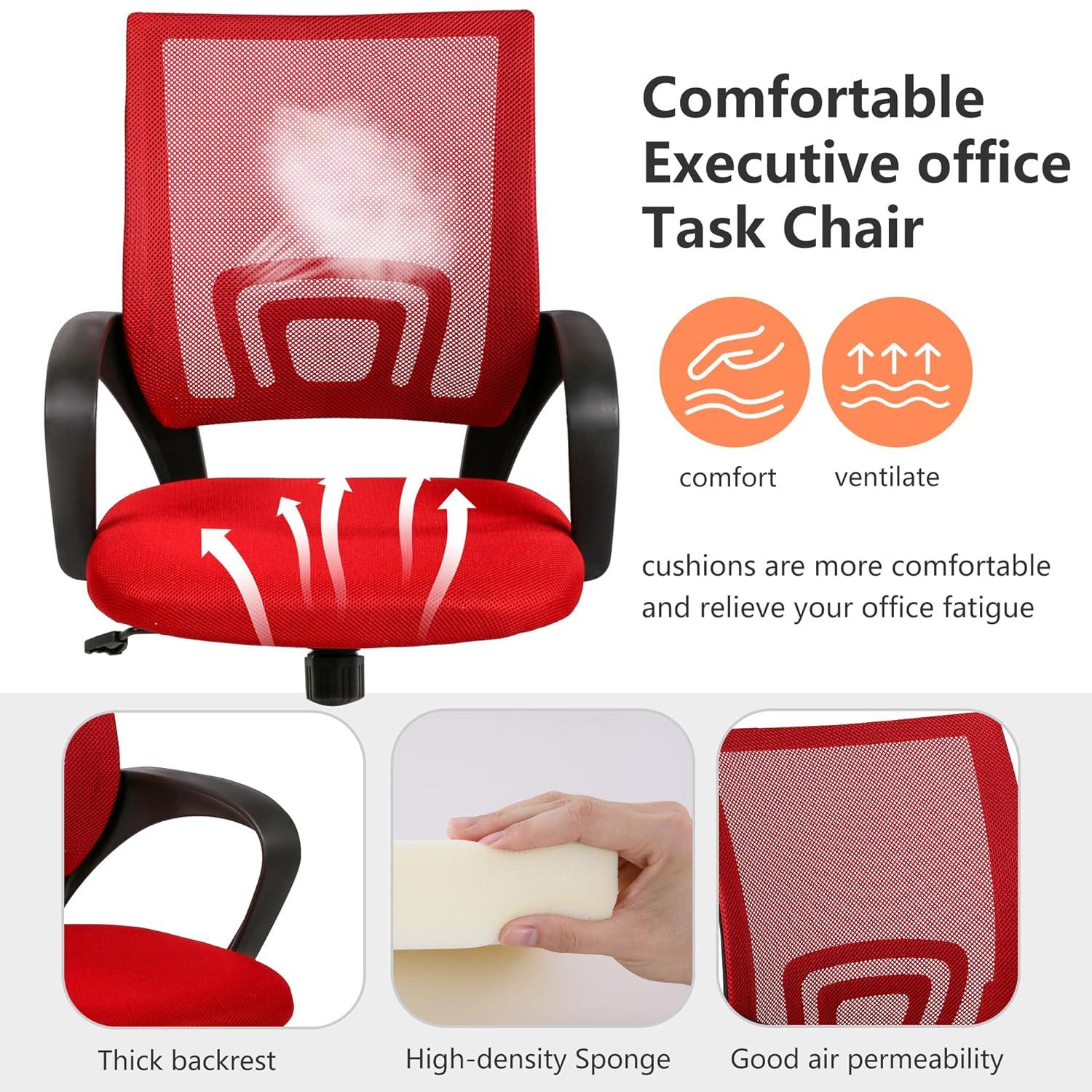 MarketLane Home Office Chair Ergonomic Desk Chair Mesh Computer Chair with Lumbar Support Armrest Executive Rolling Swivel Adjustable Mid Back Task Chair for Women Adults(Red)