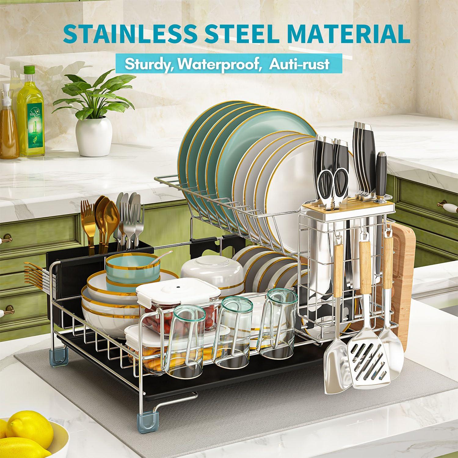 NIERBO Large Capacity 2-Tier Stainless Steel Dish Drying Rack With Rustproof Finish | Wayfair