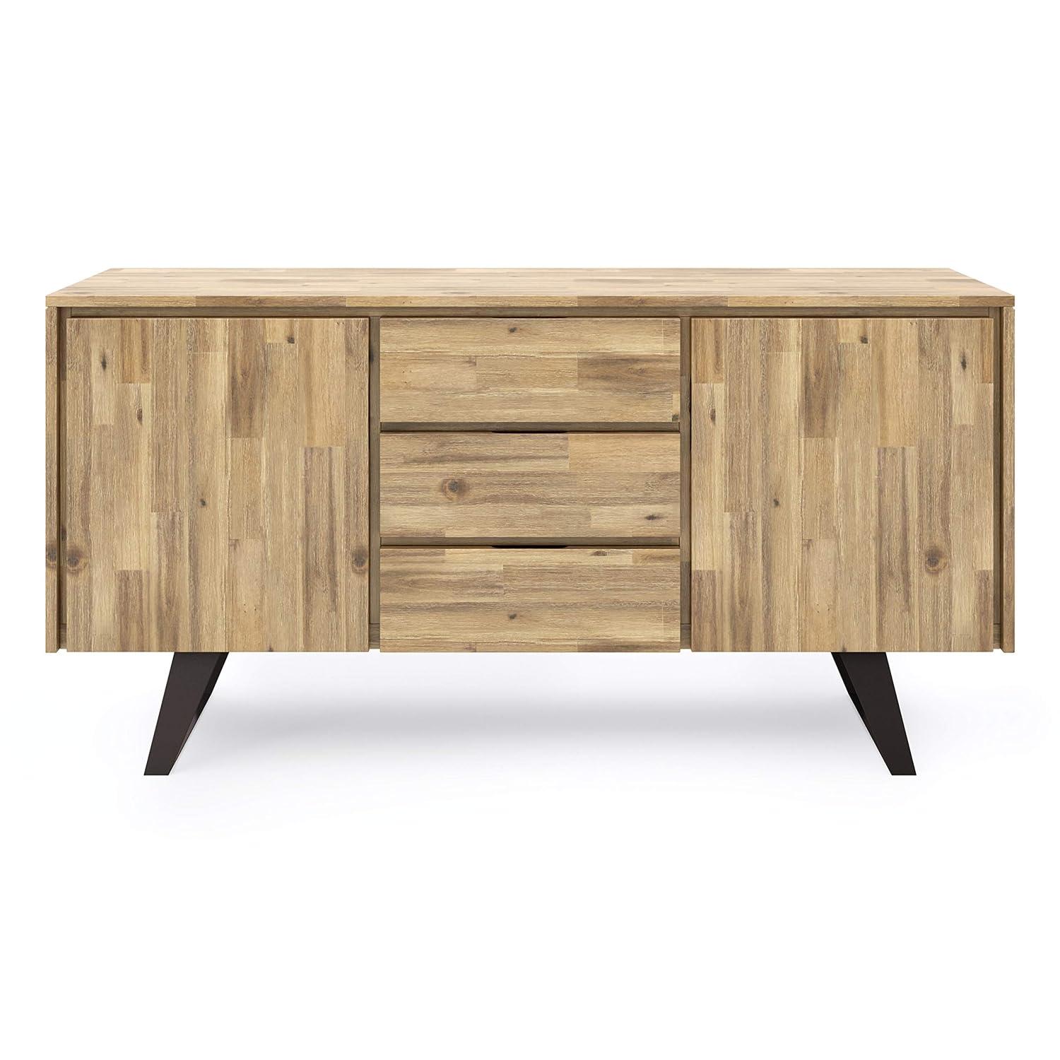 Simpli Home Lowry 60"W Solid Wood Modern Industrial 2-Door Sideboard Buffet with 3 Center Drawers