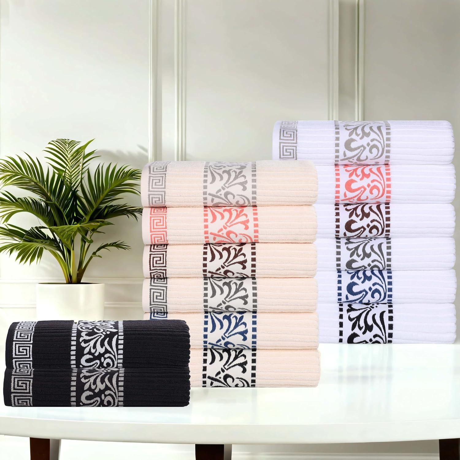 Superior Athens Cotton Medium Weight Floral Border Greek Key Trim 8 Piece Assorted Towel Set by Superior