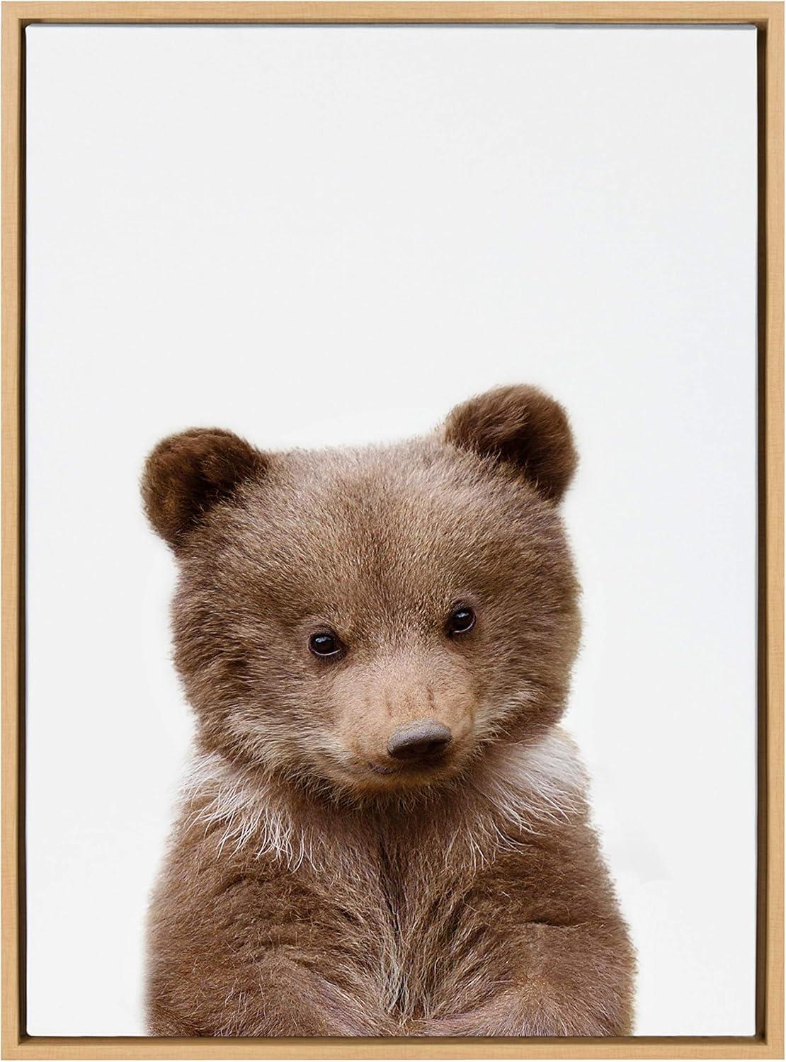 Kate & Laurel All Things Decor 23"x33" Sylvie Baby Bear Framed Canvas by Amy Peterson Natural: Nursery Wall Art