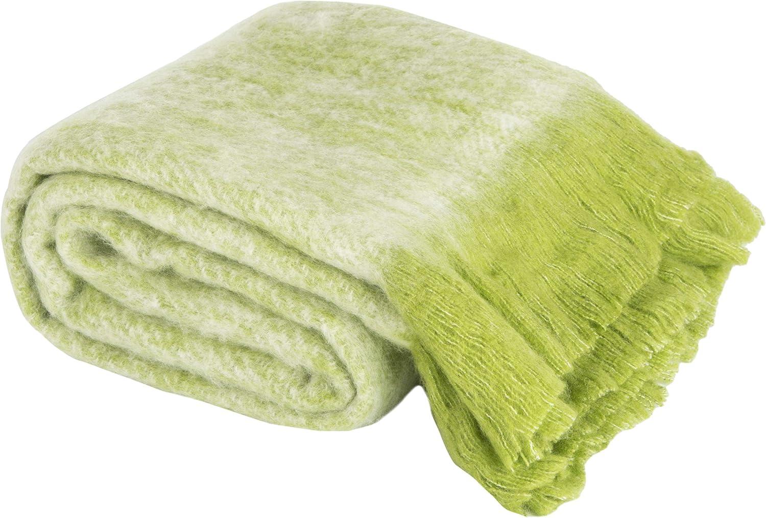 Contemporary Green Wool Throw Blanket 70" x 50"