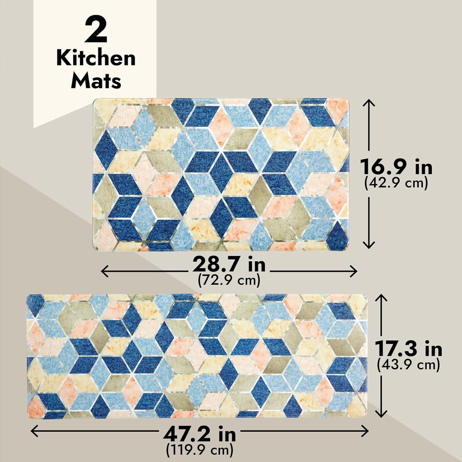 Set of 2 Anti Fatigue Kitchen Floor Mats, Non Slip Cushioned Rug and Runner (Diamond Print)