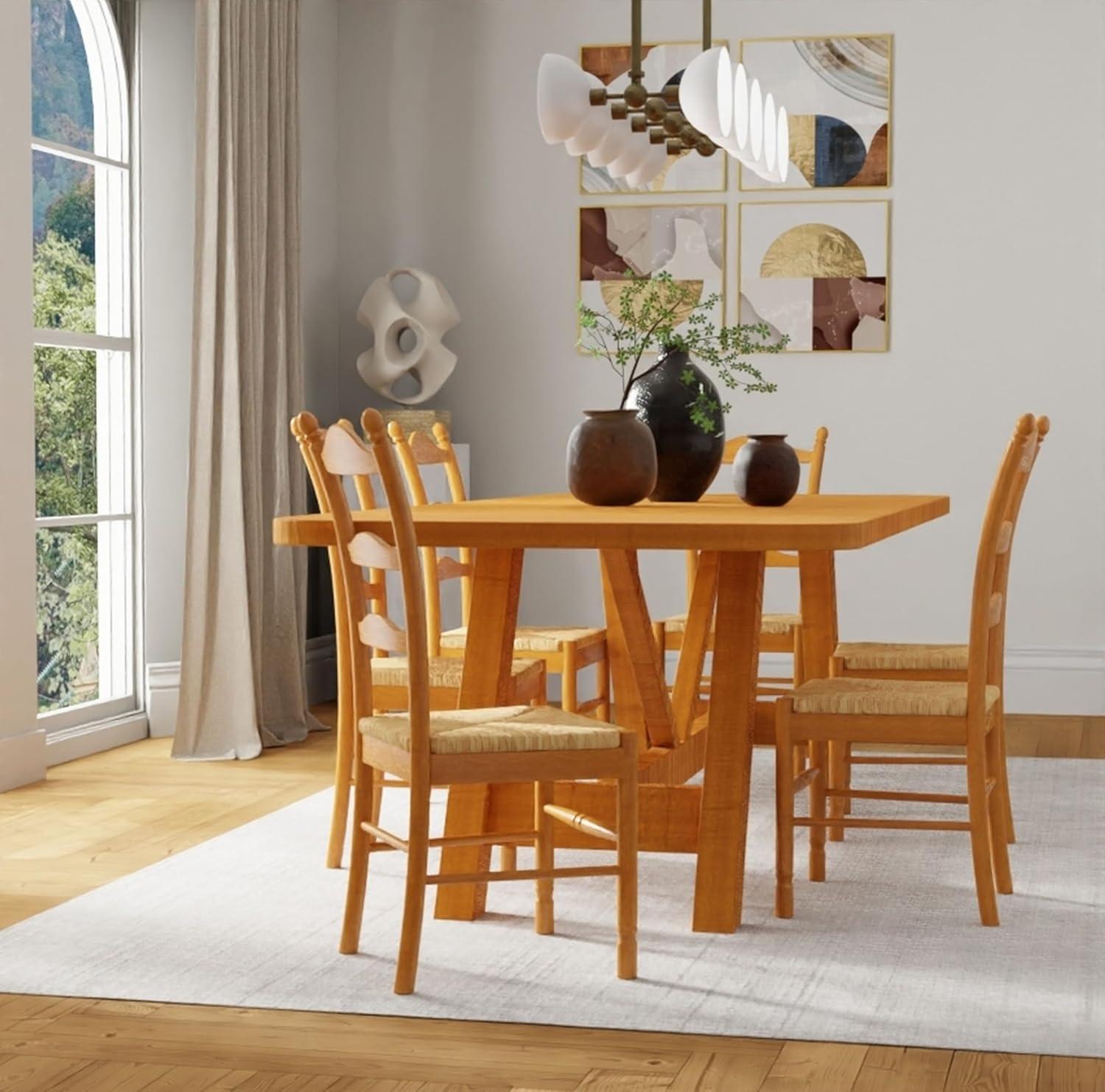 Carolina Living Aurora Rush Seat Dining Chair English Pine and Table: Woven, Ladder-Back, Wood Frame
