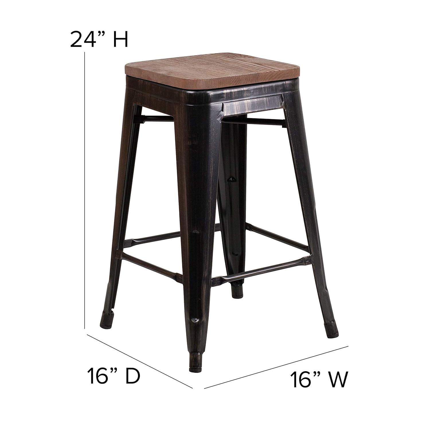 Flash Furniture Margherite 30" High Backless Metal Barstool with Square Wood Seat