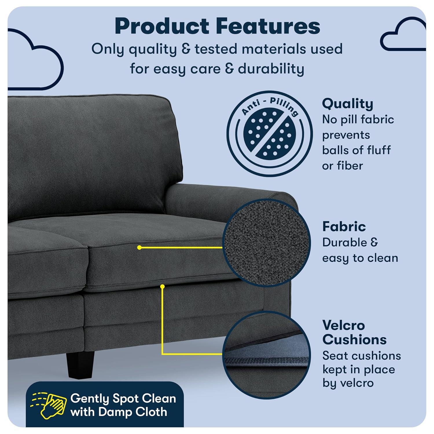 Serta Copenhagen 73" Rolled Arm Sofa, Easy Care Fabric, Soft Pillow Back, Pocket Coil Seat Cushions