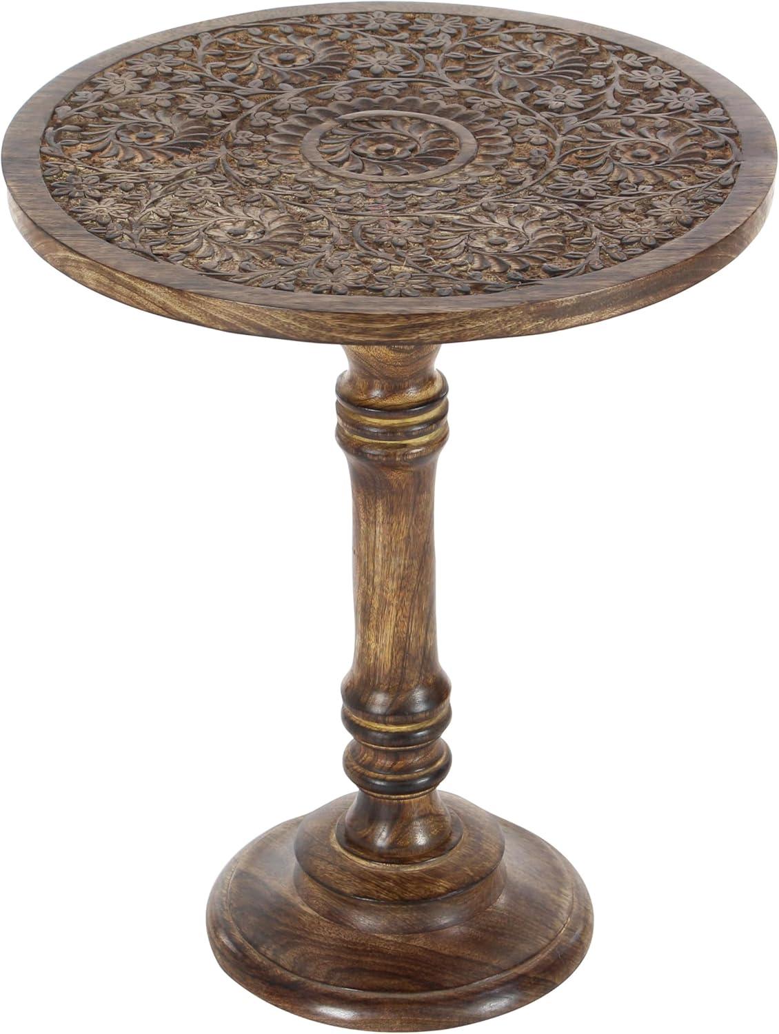 Carved Mango Wood Accent Table Brown - Olivia & May: Handcrafted, Traditional Style, Indoor Use