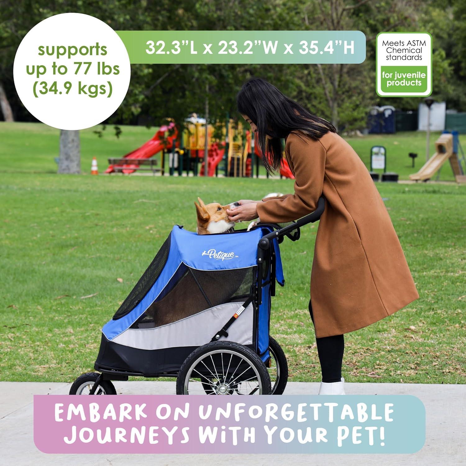 Petique Trailblazer Jogger, Dog Cart for Medium Size Pets, Ventilated Pet Stroller for Cats & Dogs