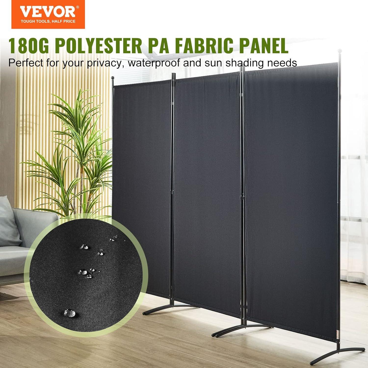 Black 6.1 ft Foldable Fabric 3-Panel Room Divider