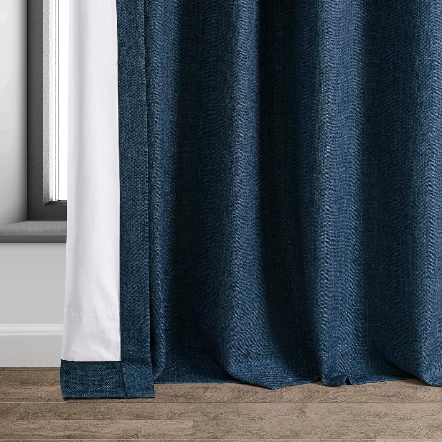 Signature Voyager Blue Faux Linen Blackout Curtain (1 Panel), Voyager Blue, 50W X 84L