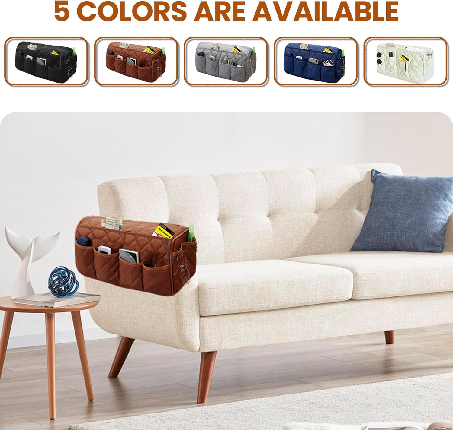 MEHIDFY Armchair Caddy, Waterproof Sofa Armrest Organizer, Non Slip Recliner Organizer, Remote Holder for Recline, Recliner Caddy with 14 Pockets Storage for TV Remote, Phone, Magazine (Brown)