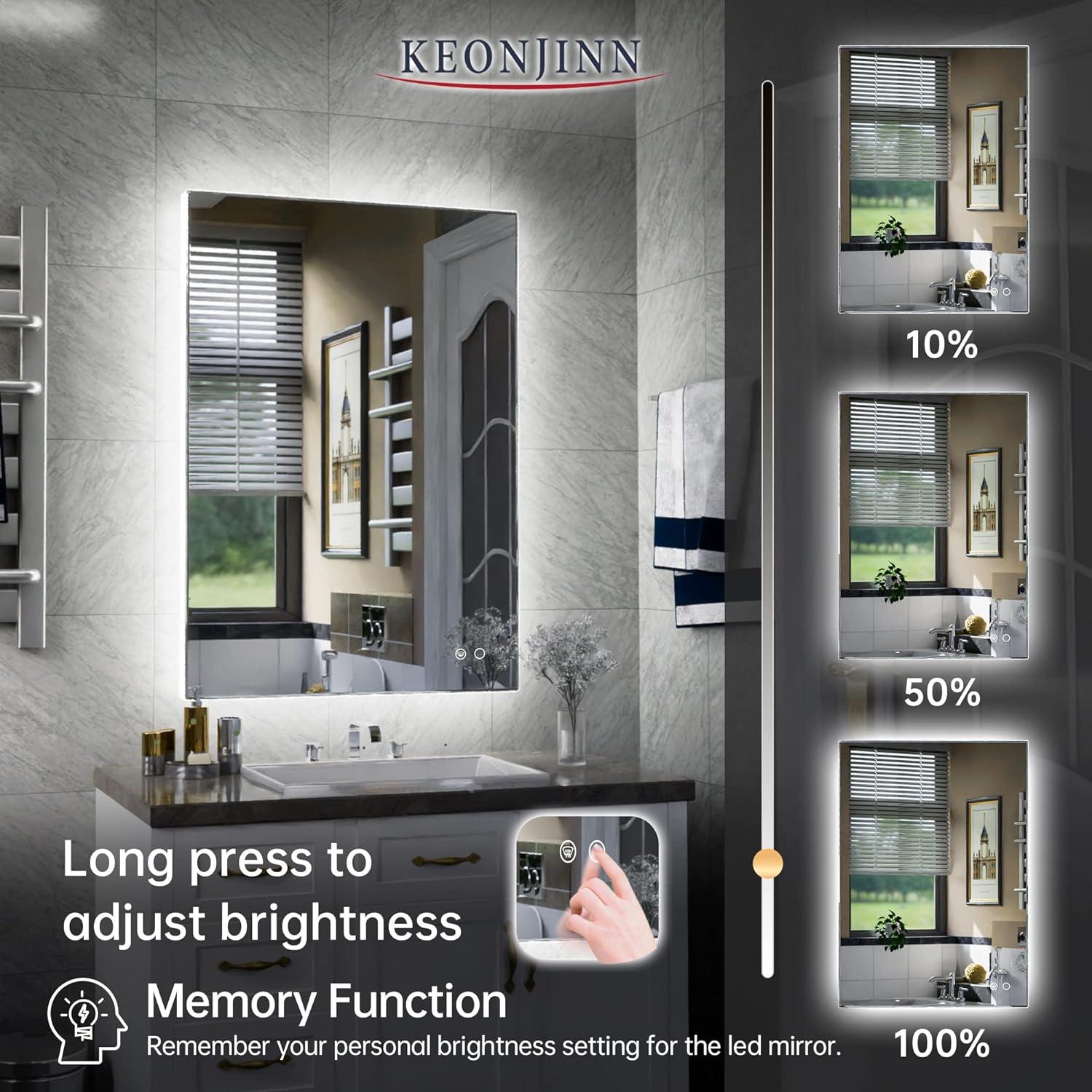 Keonjinn 20"x28" Backlit Vanity Mirror with Anti-Fog Dimmable Wall Mounted Mirror(Horizontal/Vertical)