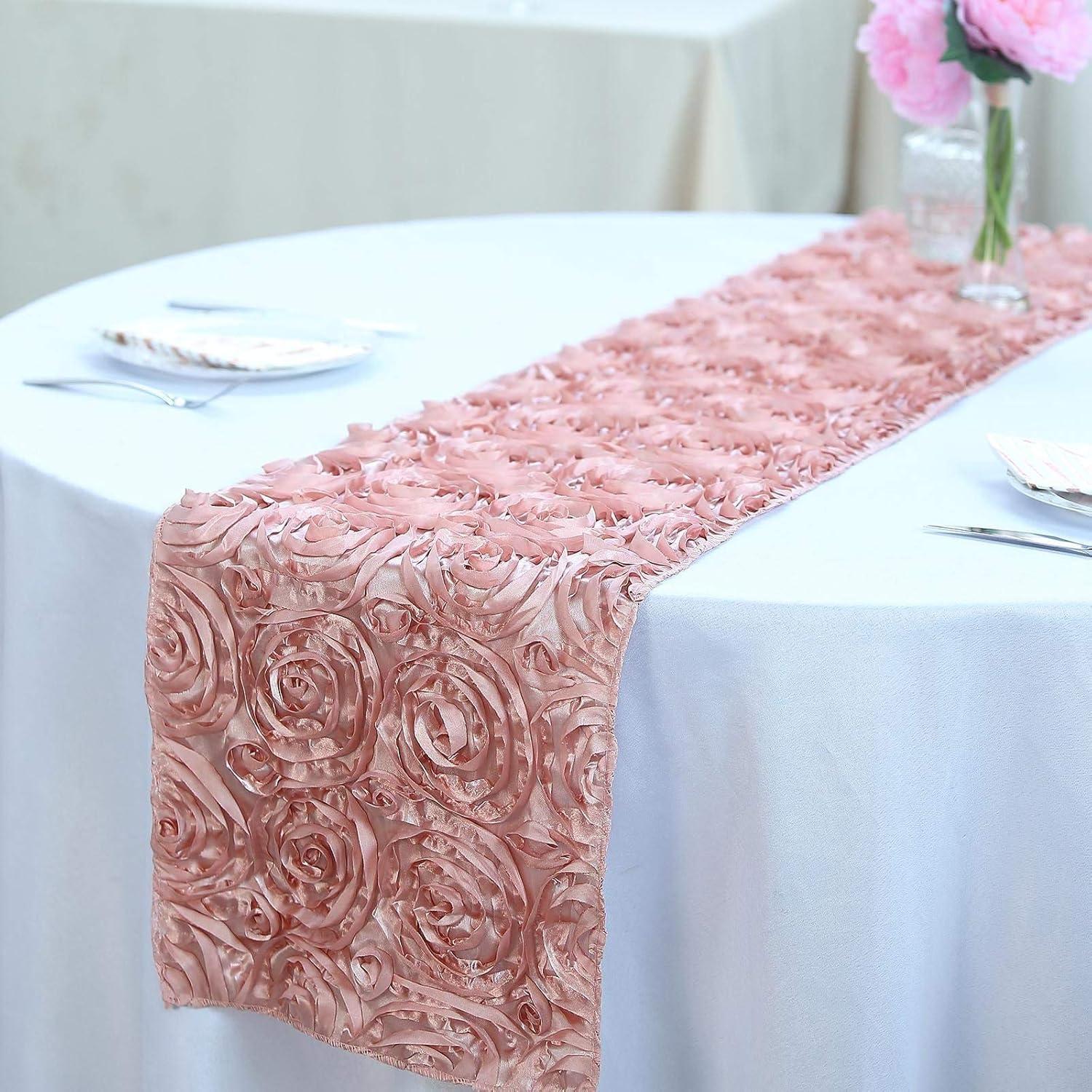 Efavormart Wonderland Rosette Premium Table Runners For Weddings Party Banquets Decor Fit Rectangle and Round Table - Dusty Rose