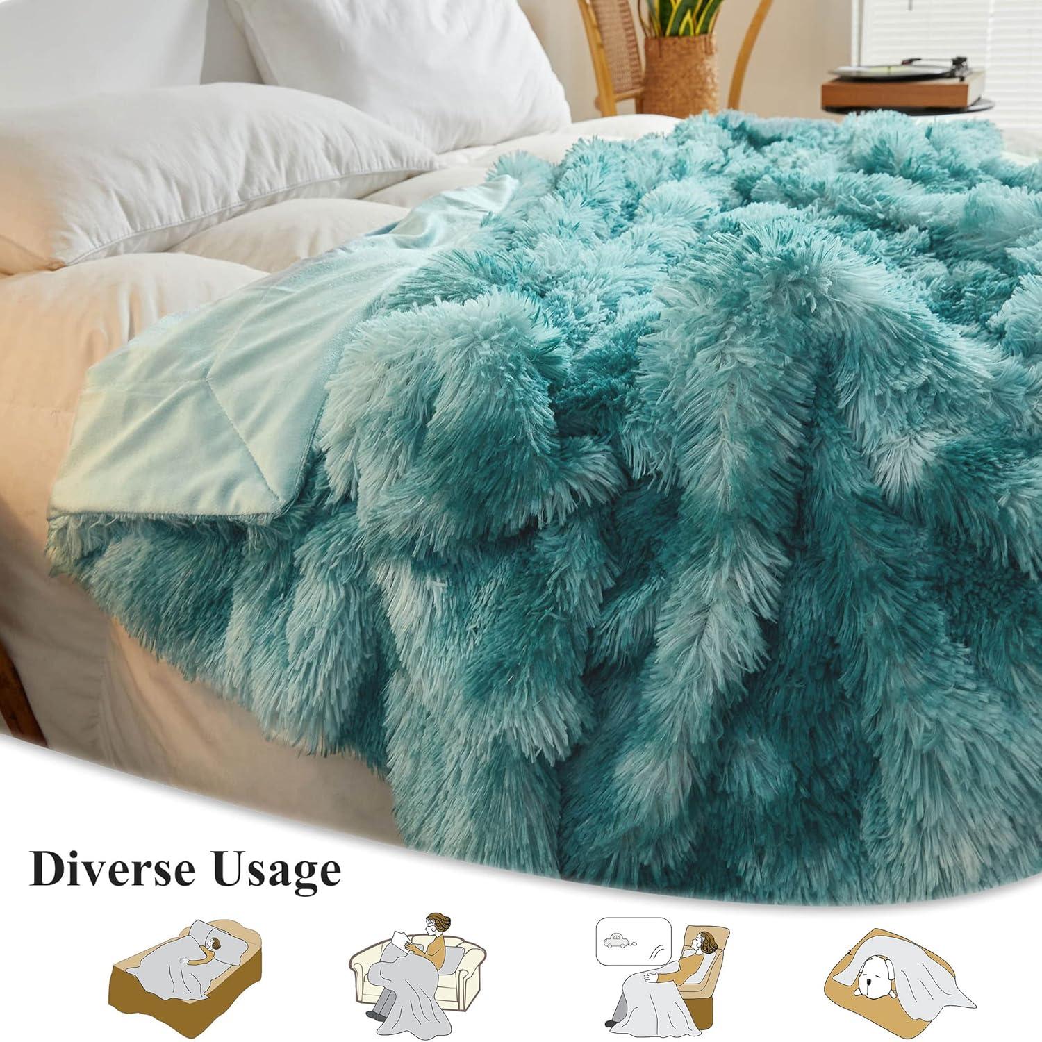 PAVILIA Tie-Dye Faux Fur Throw Blanket, Furry Fuzzy Fluffy Shaggy Plush Warm Reversible Thick for Bed Couch Sofa