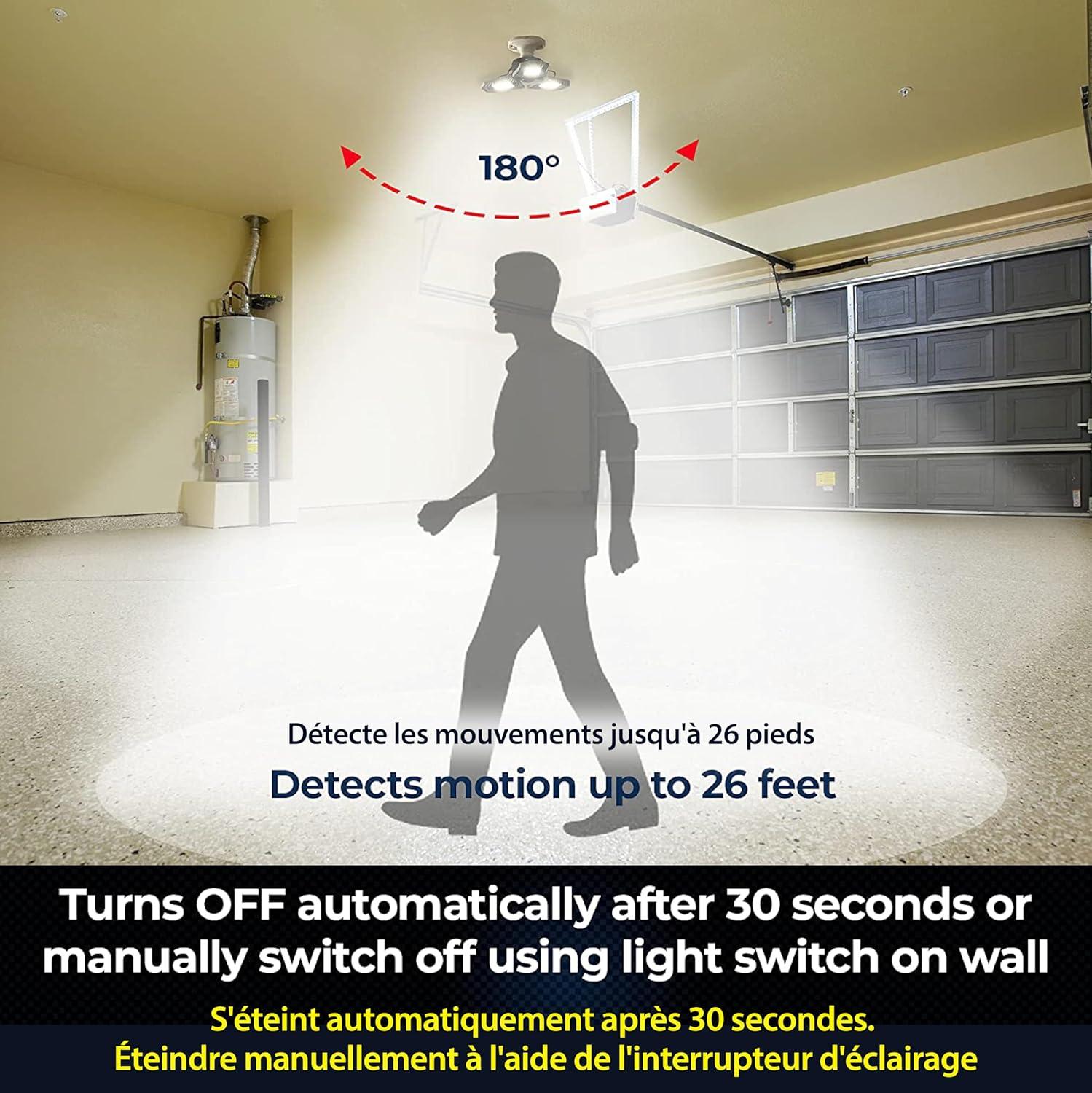 Bell + Howell TriBurst Garage Light 144 LED Bulb 5500 Lumens Ceiling Socket Motion Sensor 4000K 60W