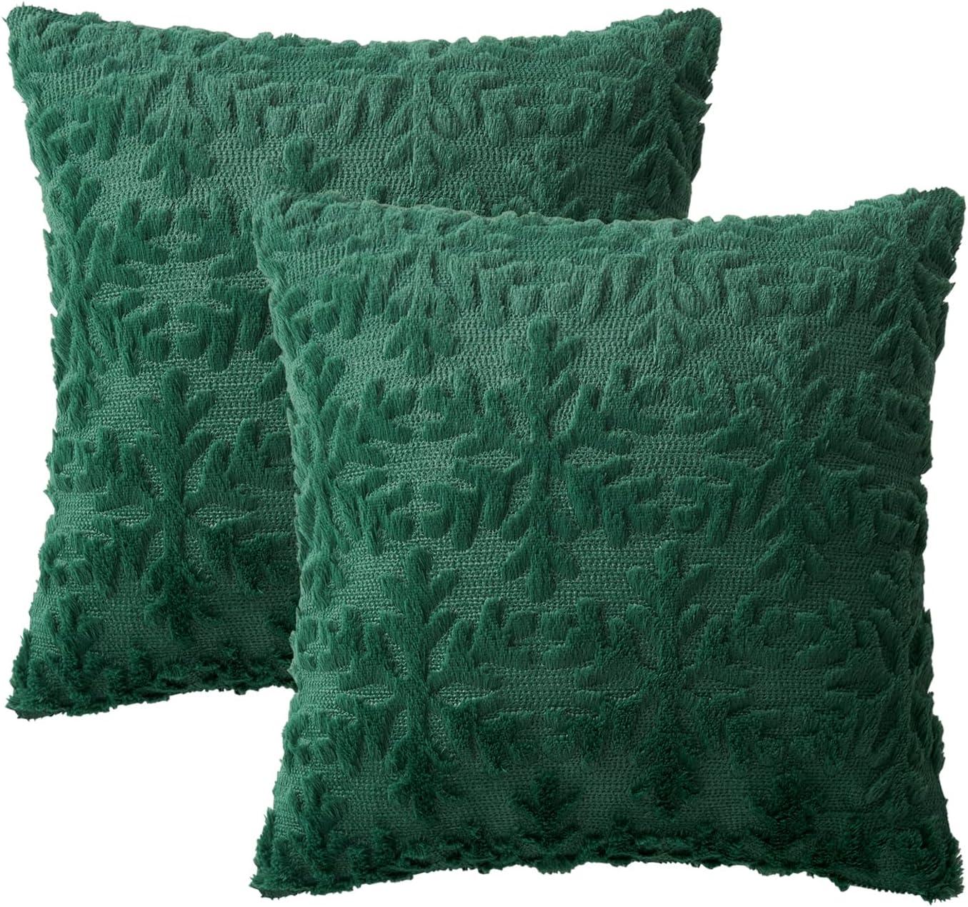 Dark Green Polyester Euro Christmas Tree Pillow Covers, 18x18 Inch, Set of 2