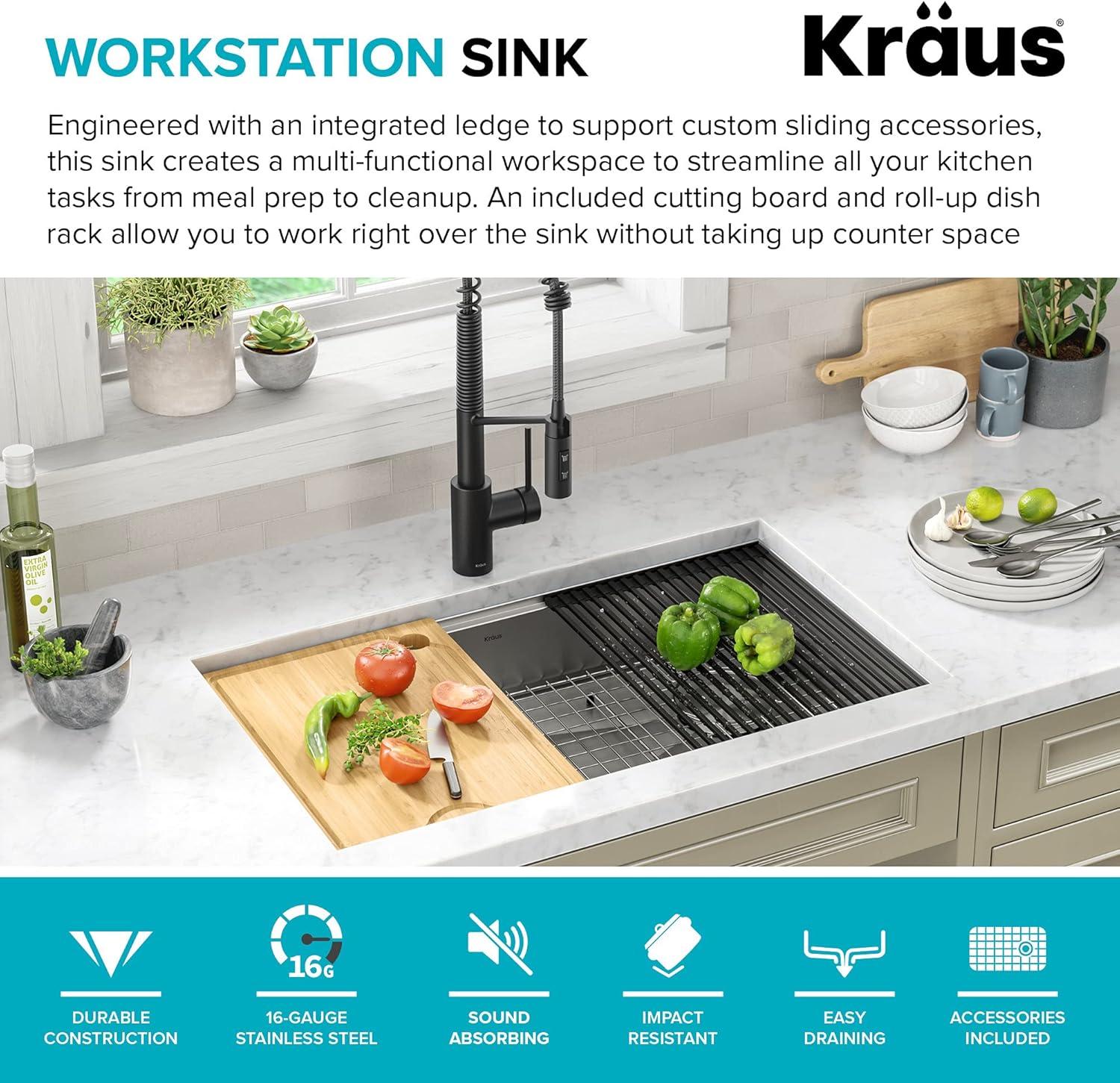 Kore™ ADA Workstation 32" L Undermount 16 Gauge Stainless Steel Single Bowl Kitchen Sink with Accessories