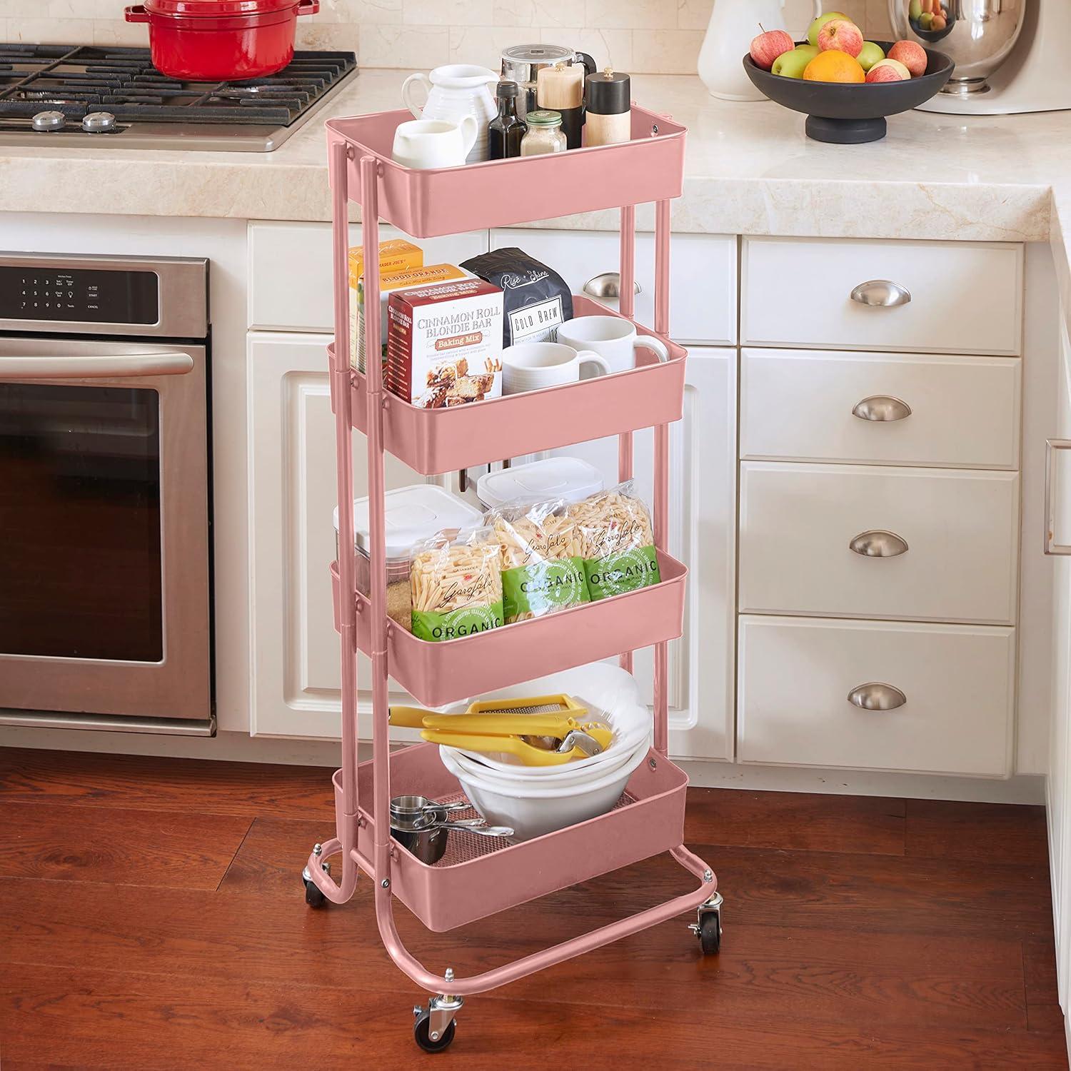 ECR4Kids 4-Tier Metal Rolling Utility Cart - Mobile Storage Organizer