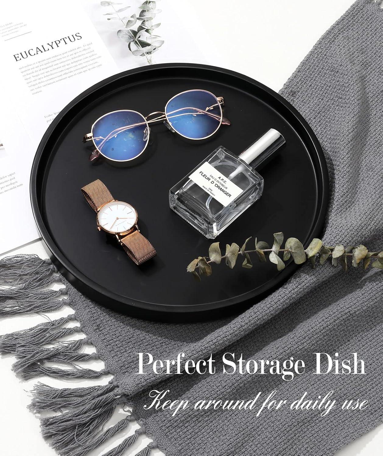 Shinowa Vanity Tray, Resin Bathroom Decorative Tray Catchall Organizer Jewelry Dish Tray for Bathroom Bedroom Counter-top Vanity Organization Vanity Table Jewelry Organizer, Matte Black