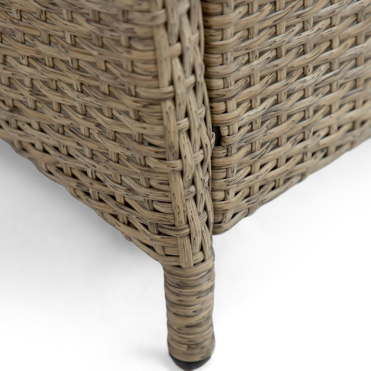 Beige and Natural Brown Wicker Outdoor Ottomans with Cushions, Set of 2
