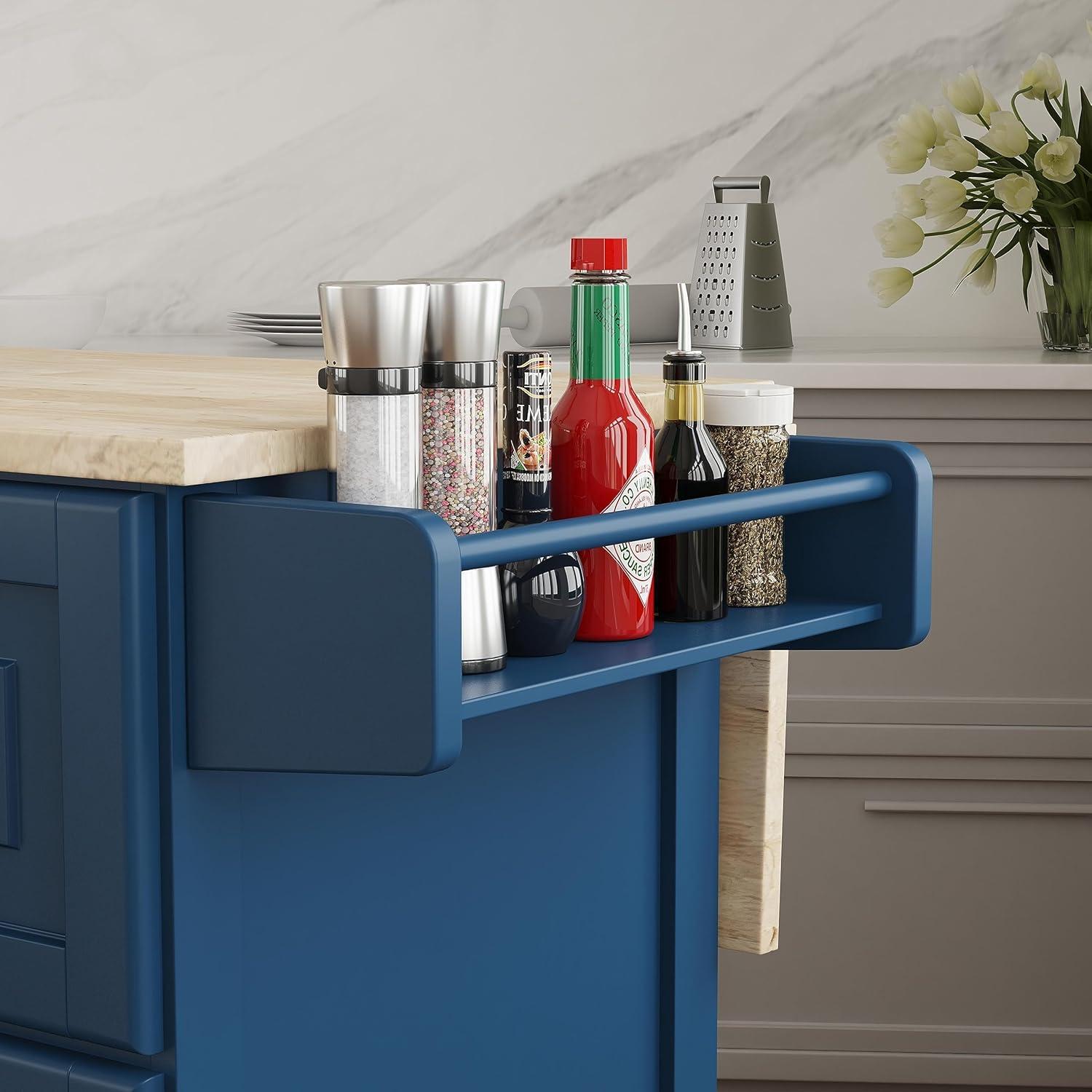 Homestyles Dolly Madison Traditional Engineered Wood Kitchen Cart in Blue/Brass