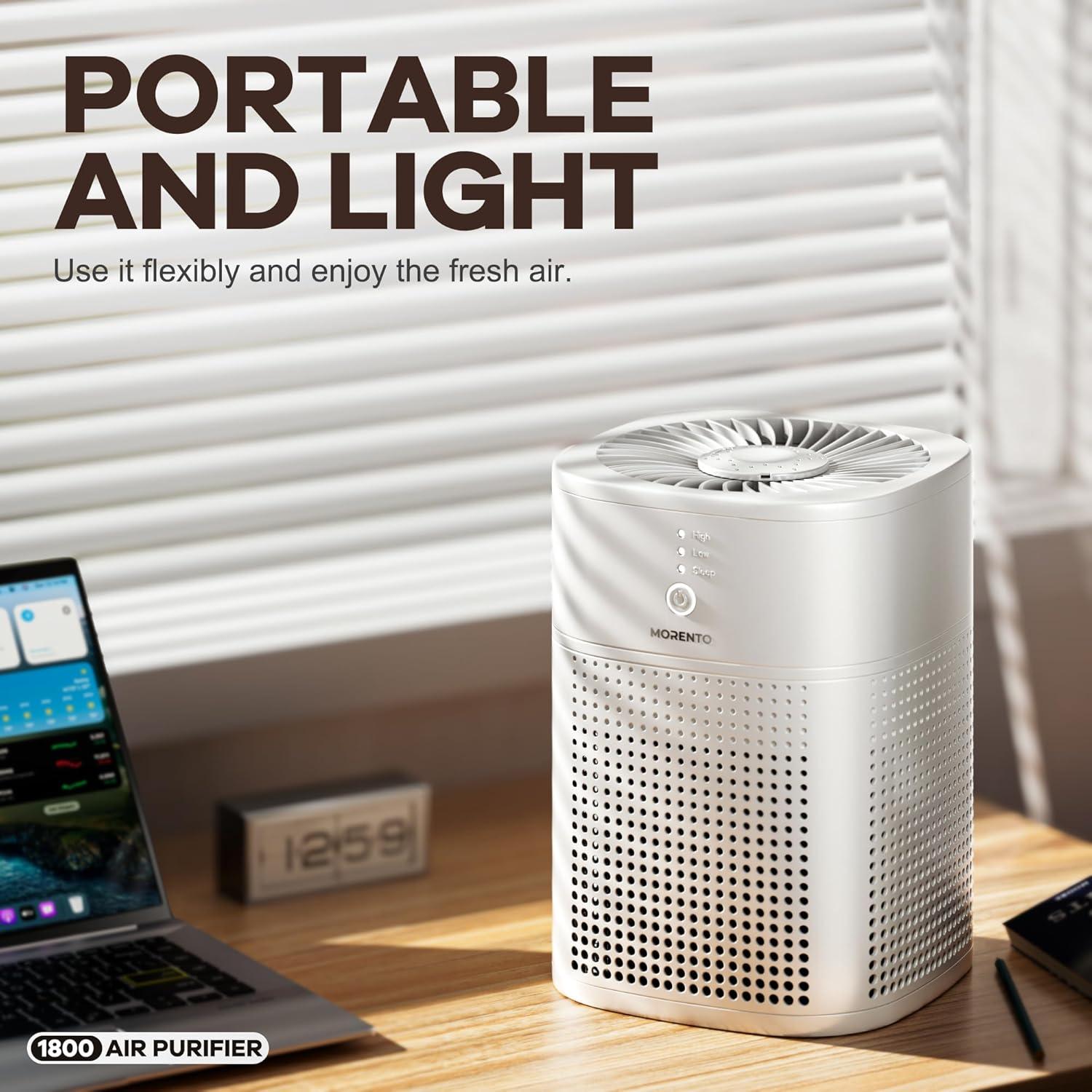 MORENTO Air Purifiers for Bedroom for Smoke, Small Air Purifier with Sleep Mode