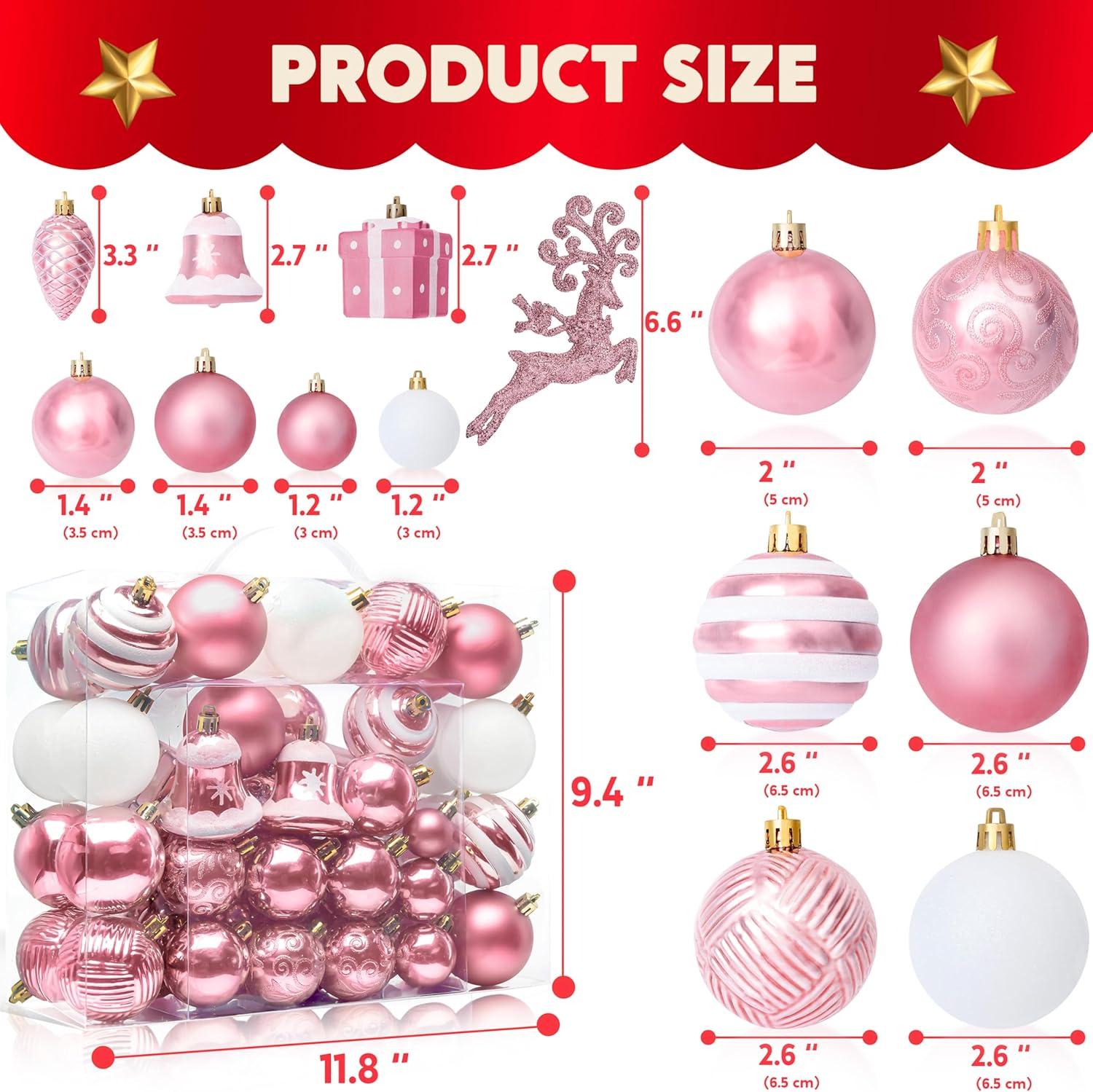 Pink and White Shatterproof Plastic Christmas Ornament Set