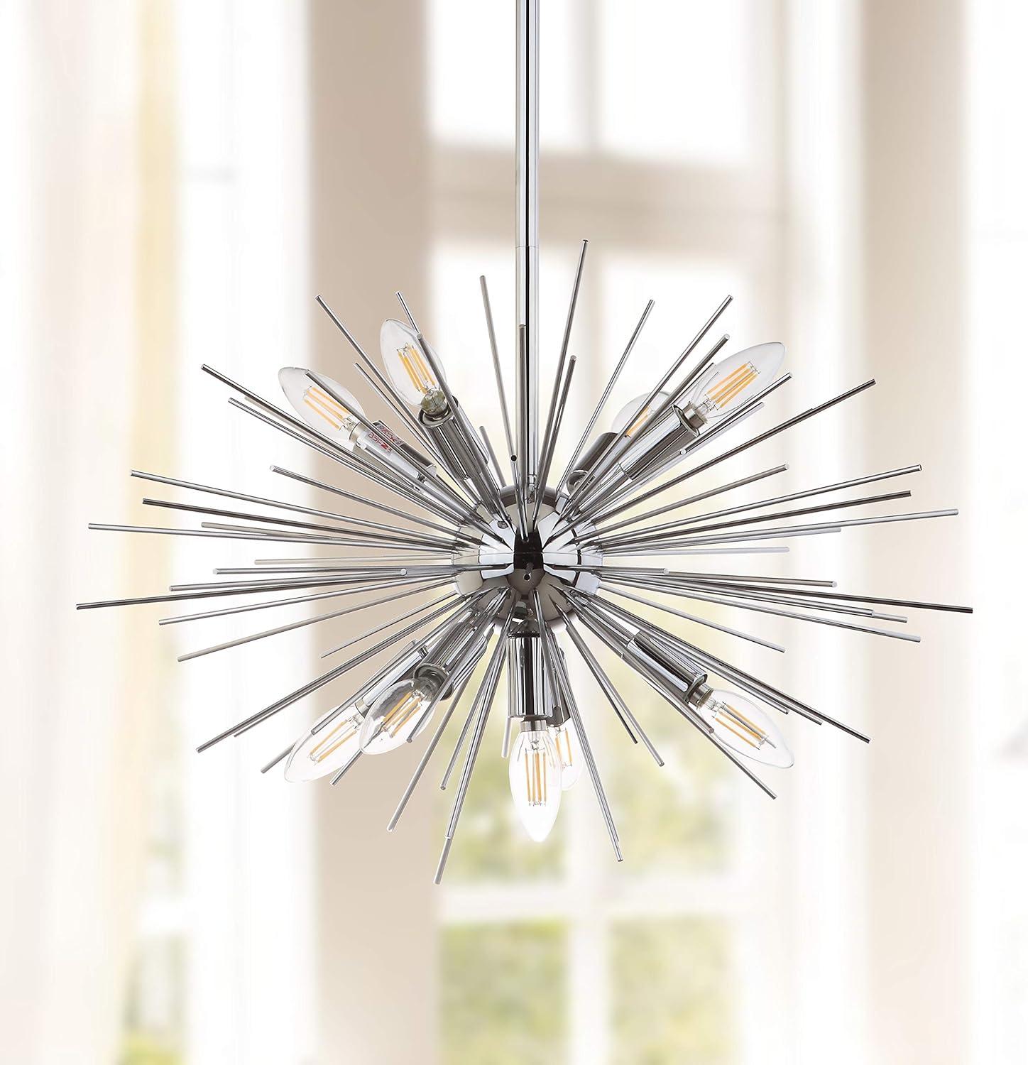 Contemporary Sunburst Silver Pendant with Sputnik Lights