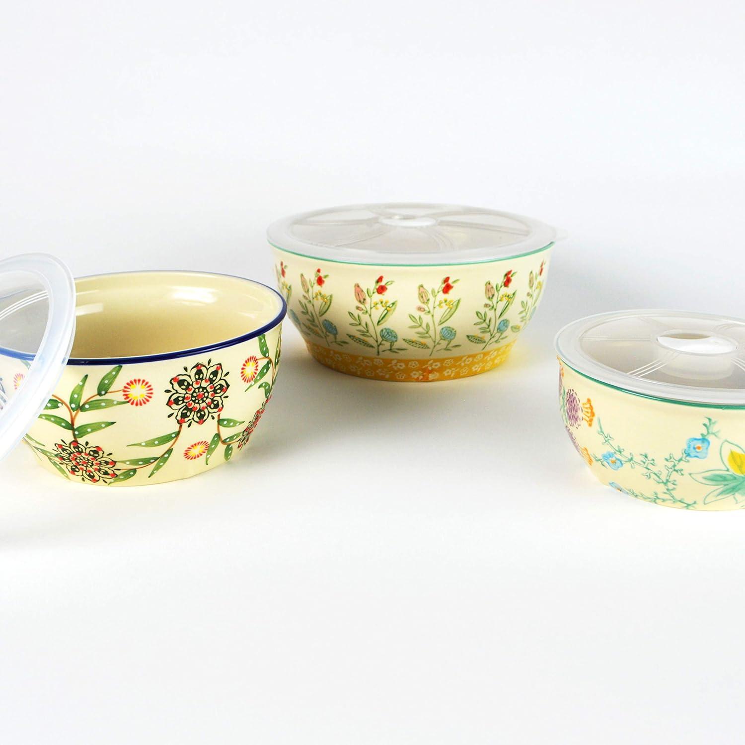 Ella 3 Piece Stoneware Storage Bowls Set with Lids