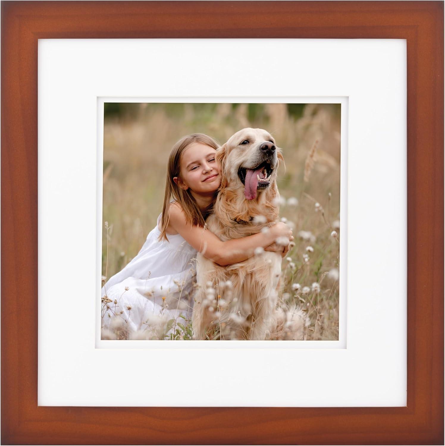 Gallery Solutions 12"x12" Wide Double Mat 8"x8" Photo Frame Walnut Brown