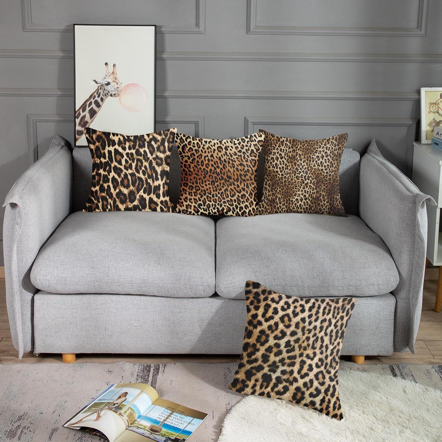 Leopard Print Cotton Polyester Euro Pillowcases Set of 4