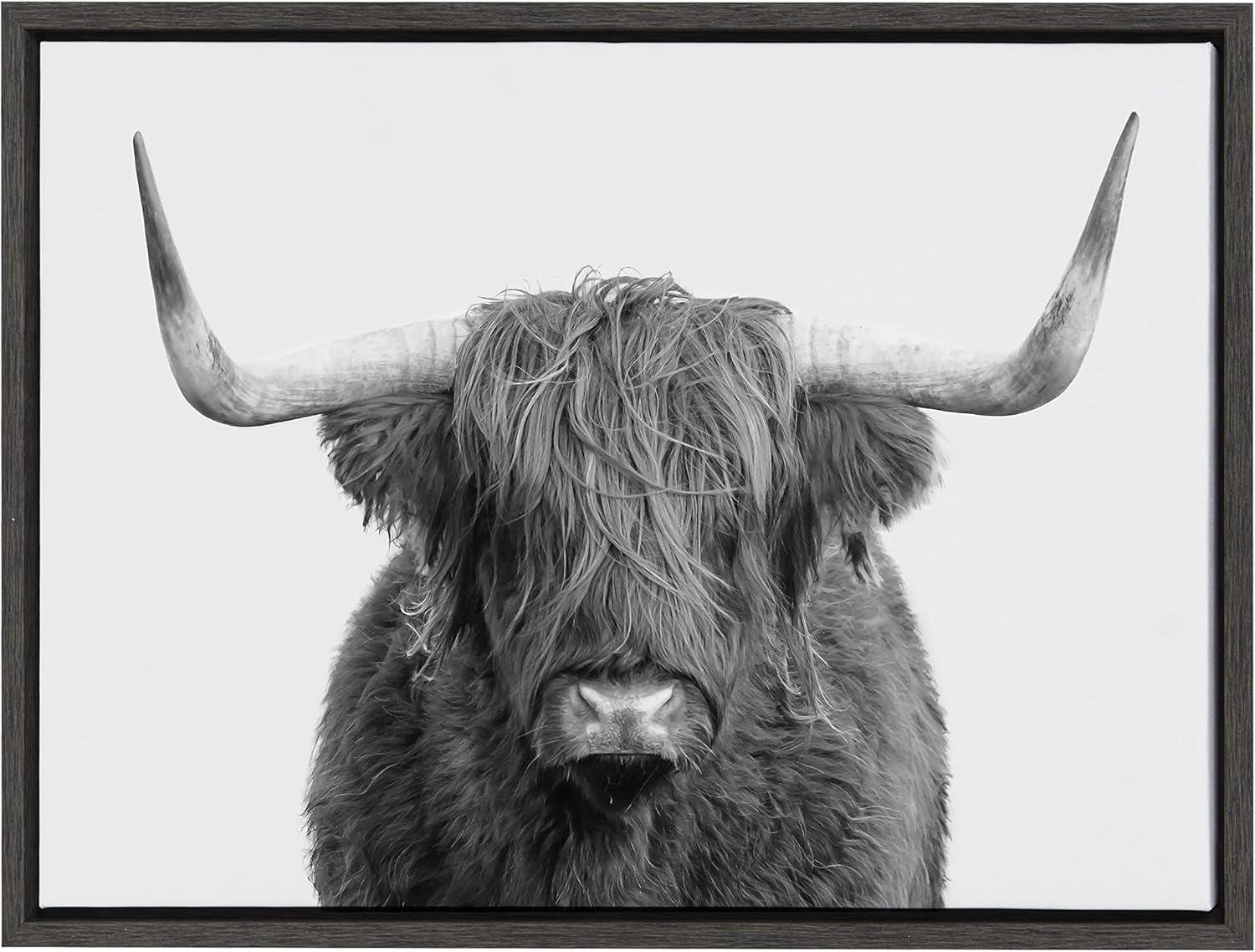 Kate and Laurel Sylvie Highland Cow Portrait Framed Canvas by Amy Peterson Art Studio