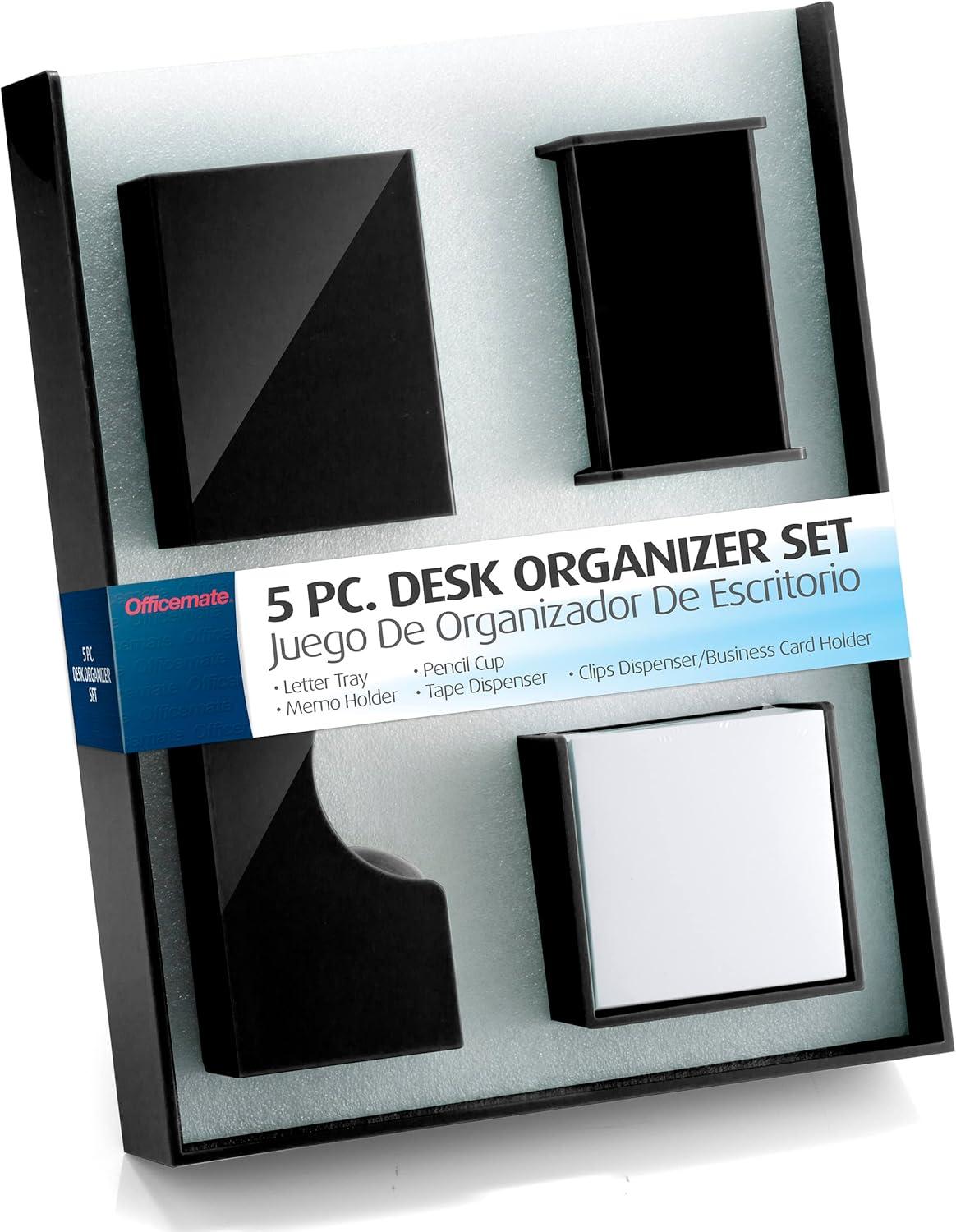 Desk Organizer Set, 5PC - 7" Height x 7" Width x 11" DepthDesktop - Black - 1 Each