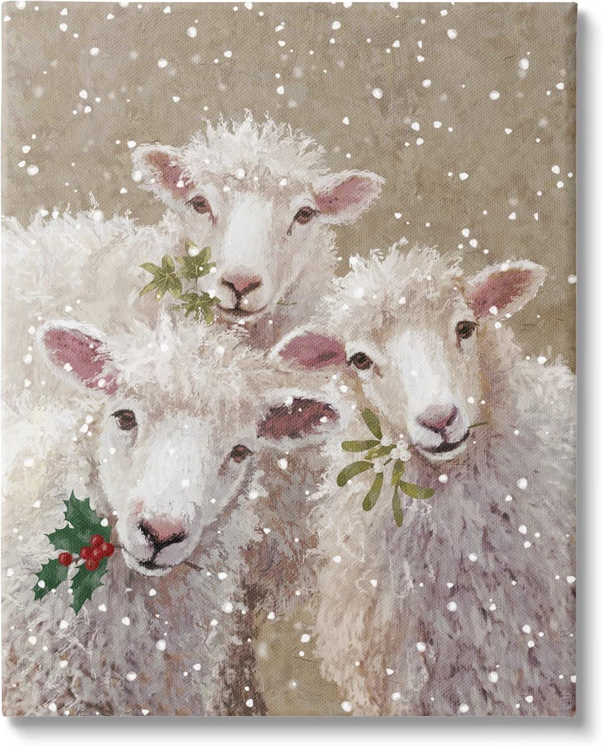 Winter Sheep Trio Farm Animals Christmas Canvas Art