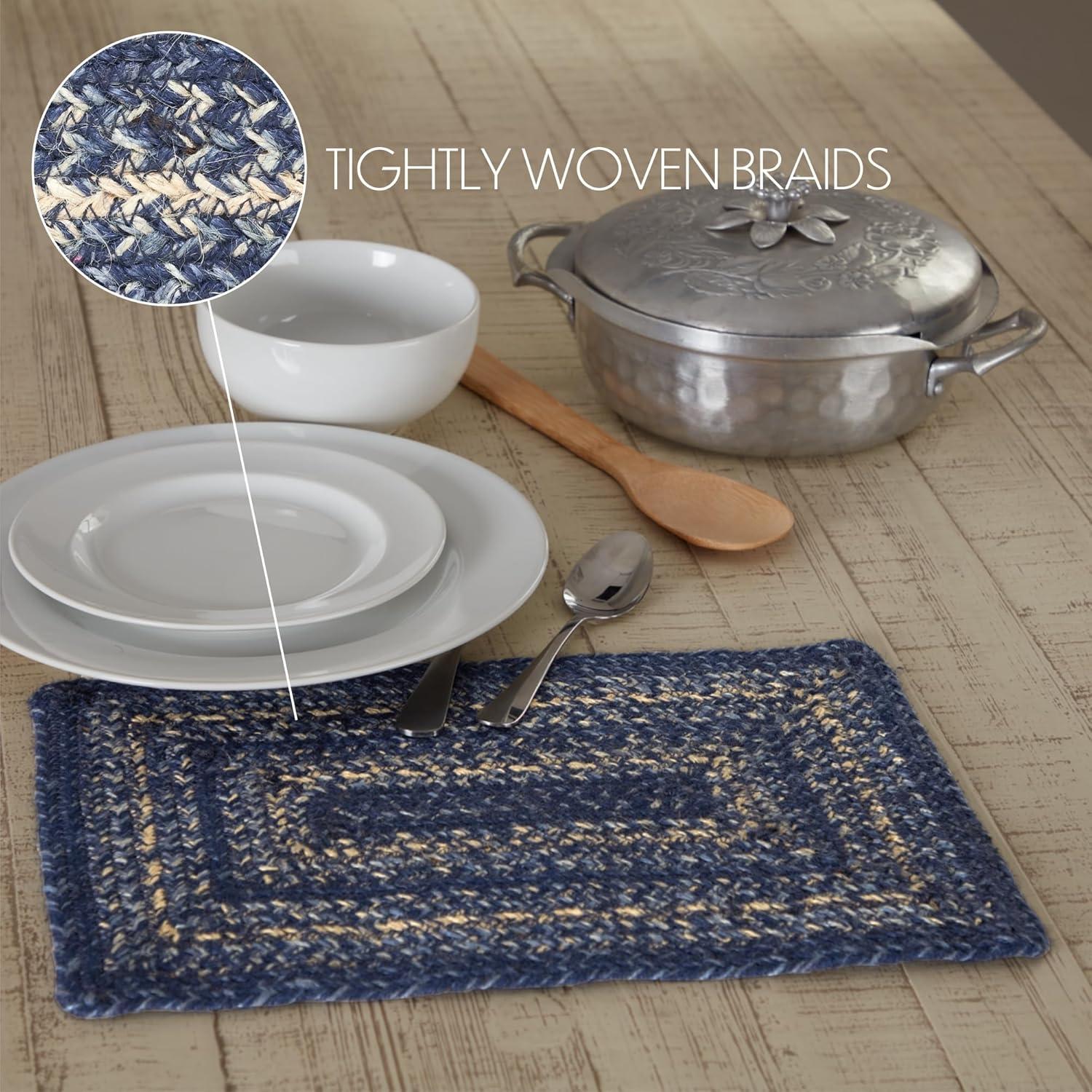 VHC Brands Mantel Individual de Mesa Great Falls Azul, Azul Blanco, Mezcla de Yute, Rectangular, 10x15 Pulgadas
