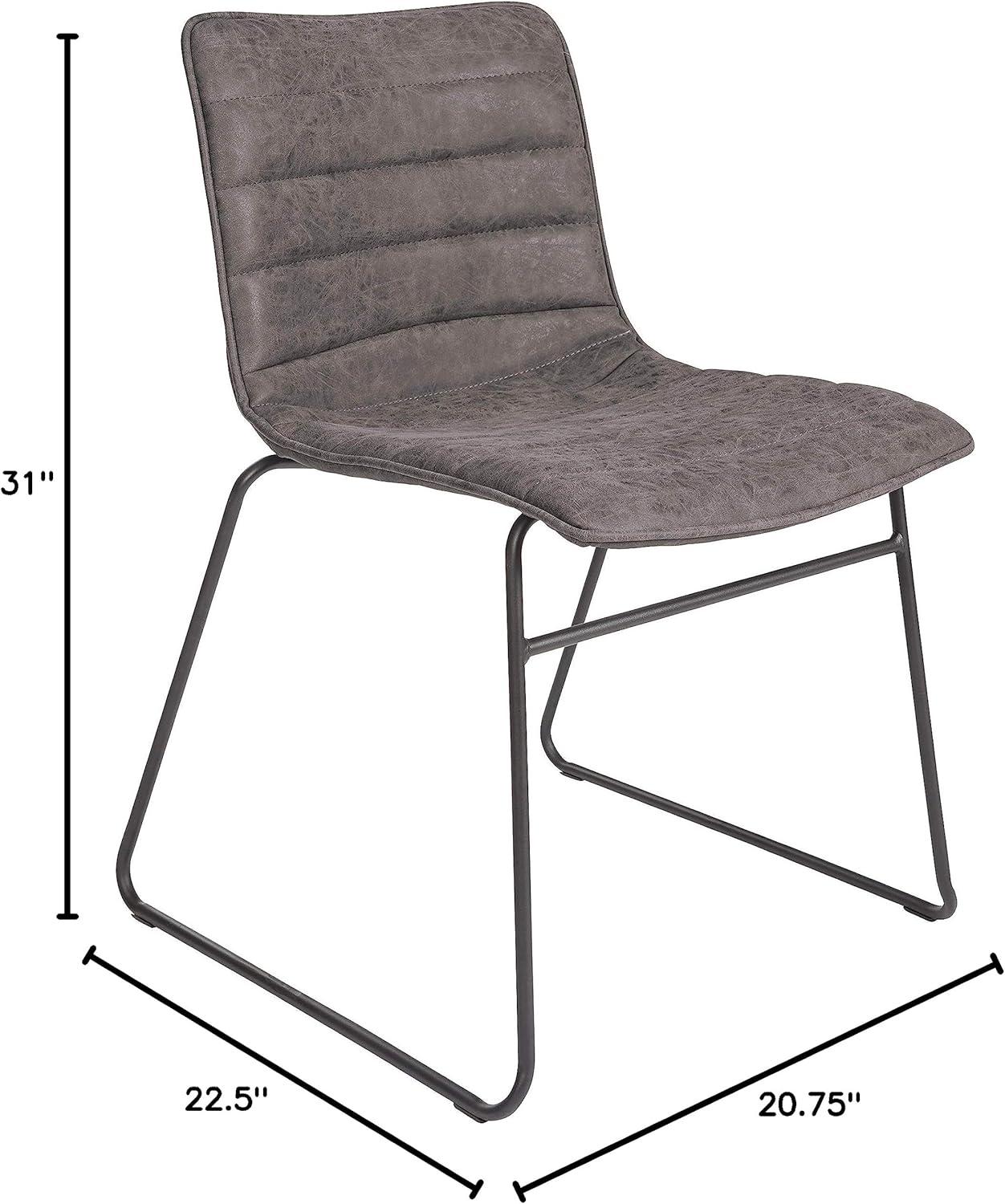 Charcoal Faux Leather Upholstered Stackable Side Chair with Metal Frame